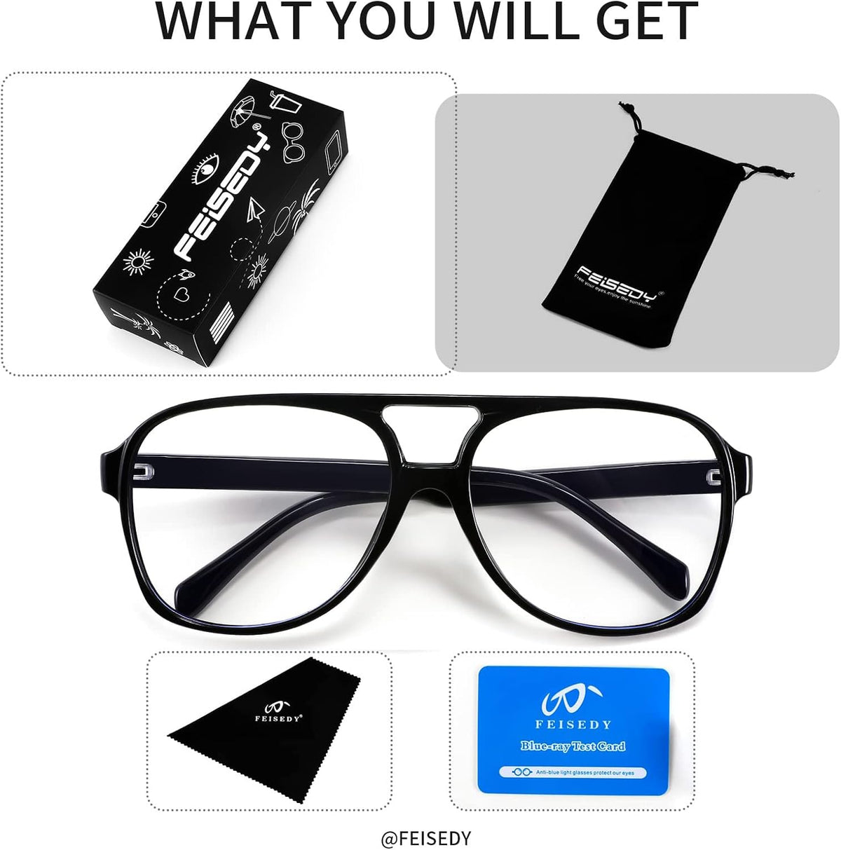 ÉÌƷͼƬ 21 | B09WZY6VWN | FEISEDY 70s Aviator Glasses Frame Blue Light Blocking Glasses Oversized Square Computer Glasses Women Men B2888