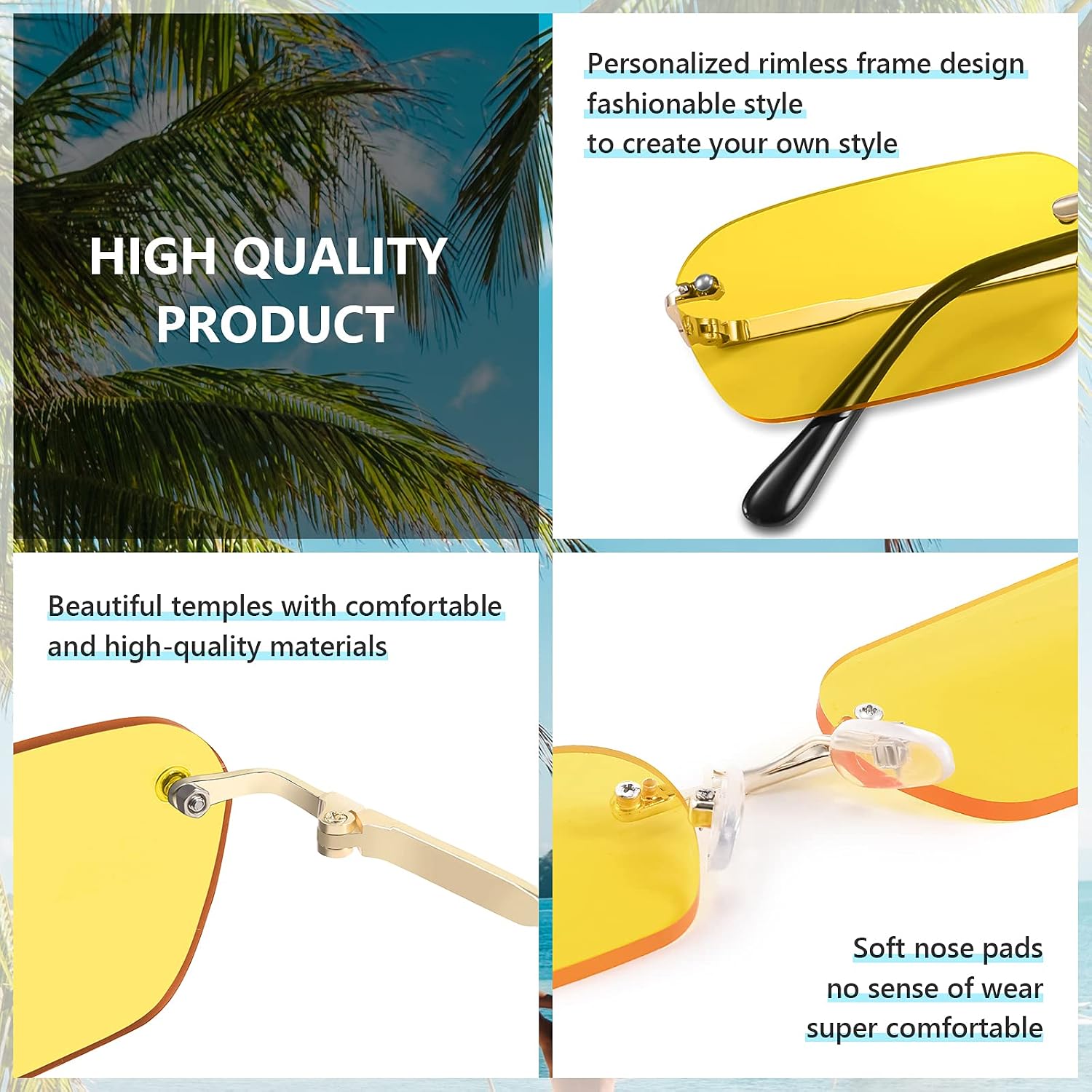 商品图片 33 | B0CY2Q4VW1 | FEISEDY Rimless Sunglasses Y2K Retro Small Narrow Rectangle Shades B2643