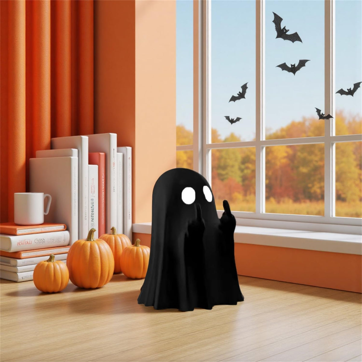 商品图片 6 | B0FLTMRXHZ | 2Pcs Middle Finger Ghost Ornament, Mini Flipping Ghost Decor with Attitude, Spooky Desktop Art for Table Shelf Indoor