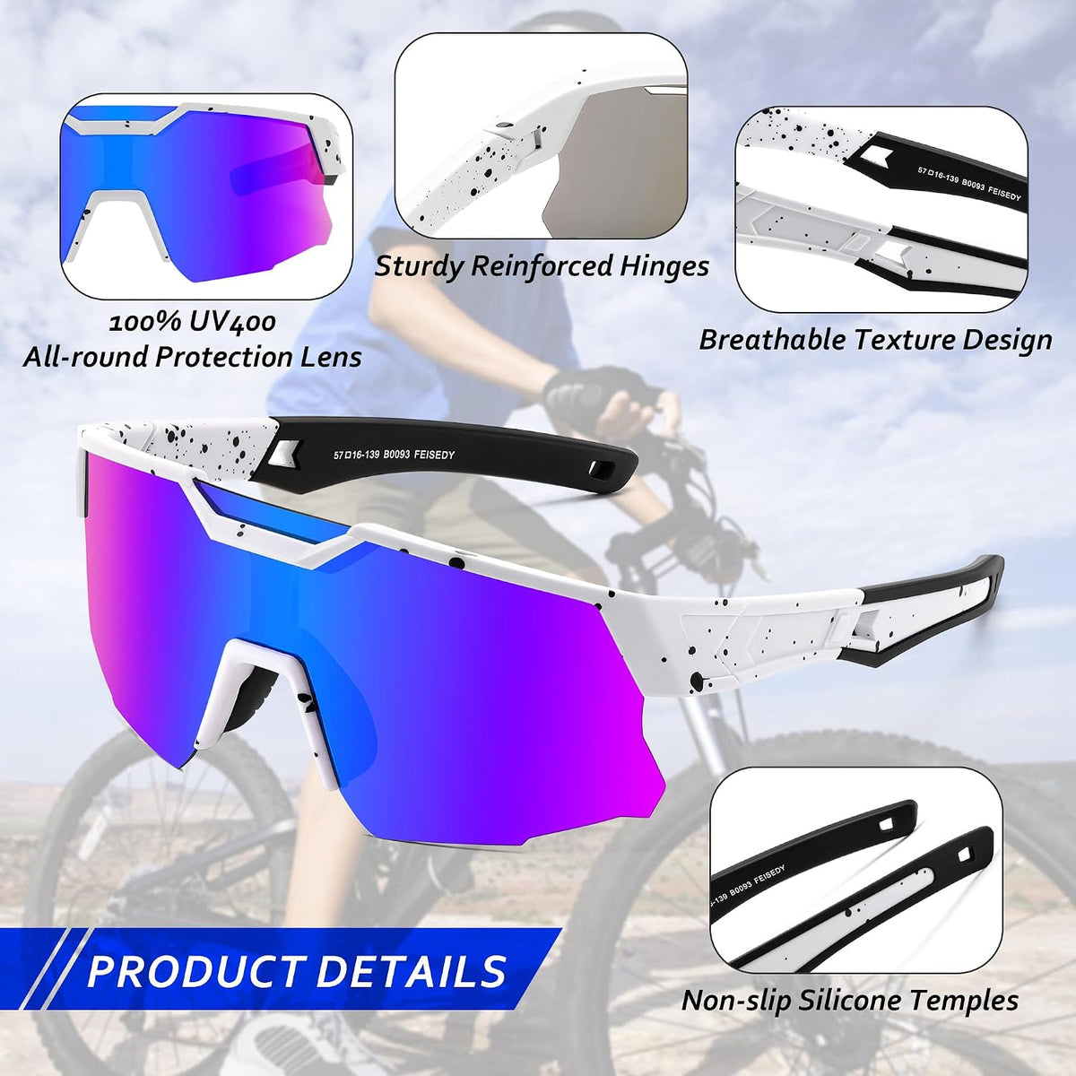 ÉÌƷͼƬ 70 | B0CCJ9N8C5 | FEISEDY Kids Sports Sunglasses UV400 for Youth, Ages 8-16 B0048