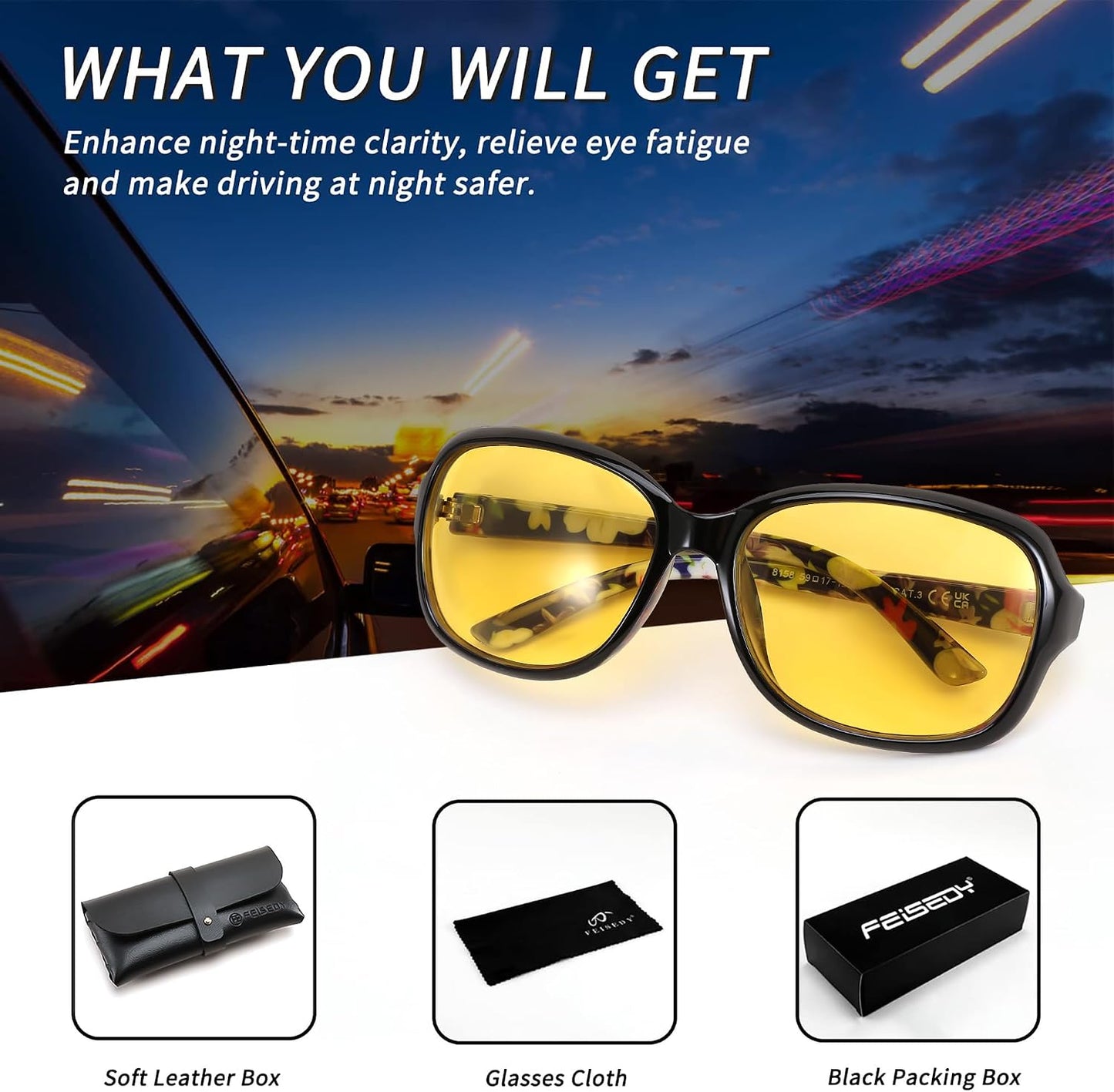 商品图片 65 | B081YY5RM3 | FEISEDY Classic Womens Night Glasses Driving Anti Glare Wrap Around Yellow Sunglasses B2548