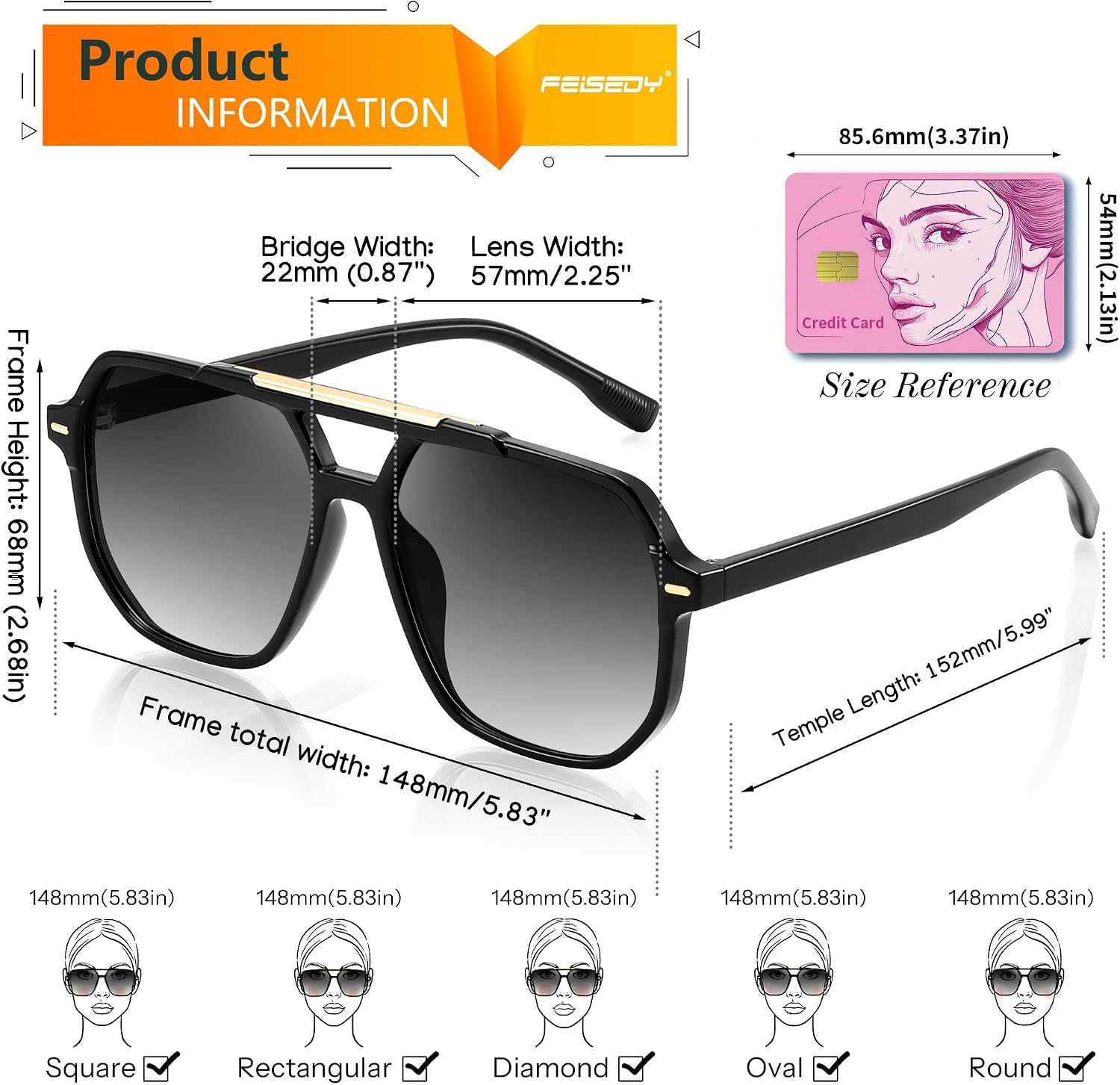 商品图片 4 | B0H71K72HH | FEISEDY Retro Aviator Sunglasses for Women Men 70s Square Sun Glasses B0281