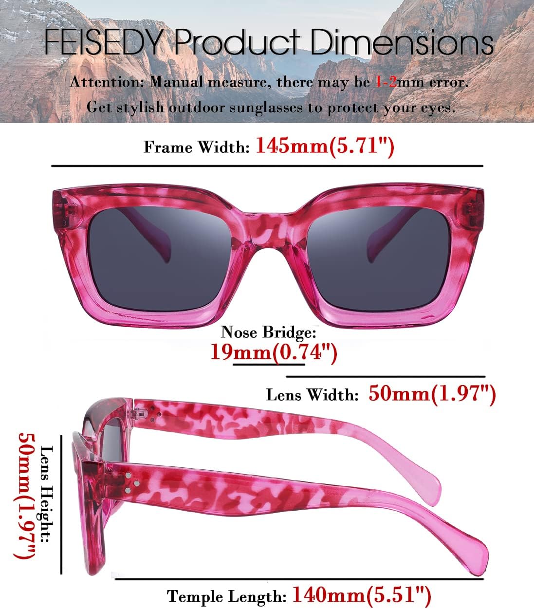 ÉÌƷͼƬ 39 | B07MNGNLNT | FEISEDY Classic Women Sunglasses Fashion Thick Square Sun Glasses B2471