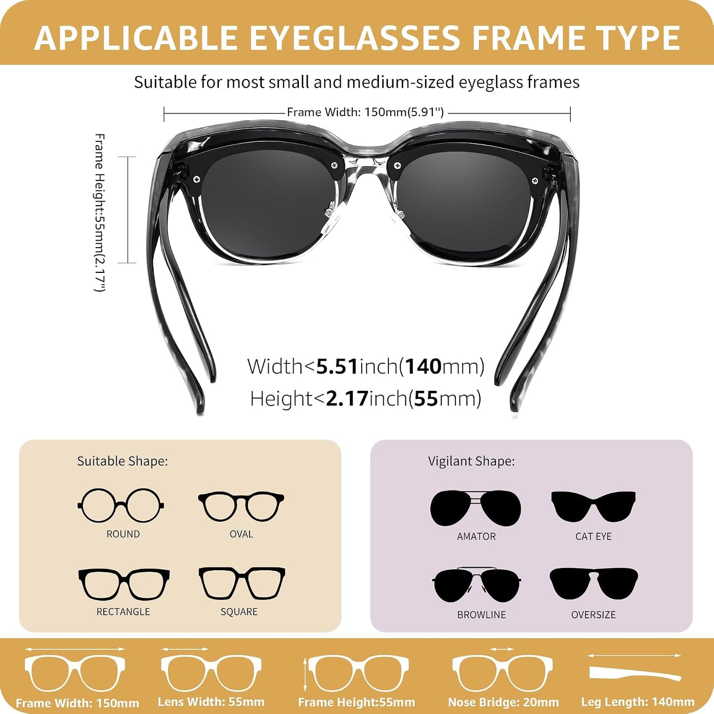 商品图片 60 | B0FRRT5Z37 | FEISEDY Fit Over Glasses Polarized Sunglasses, UV400 Protection for Driving & Outdoor Activities B0328