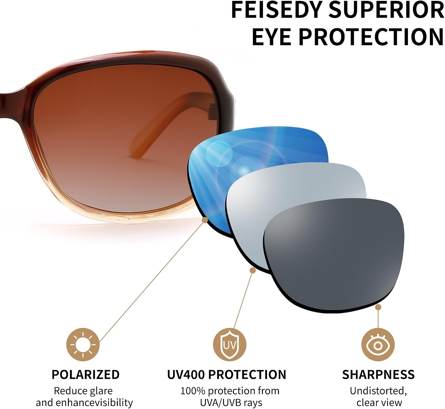 商品图片 40 | B0FZKDK786 | FEISEDY Polarized Sunglasses for Women Classic Vintage UV400 Shade | Trendy Square Wraparound Ladies Sun Glasses B0309
