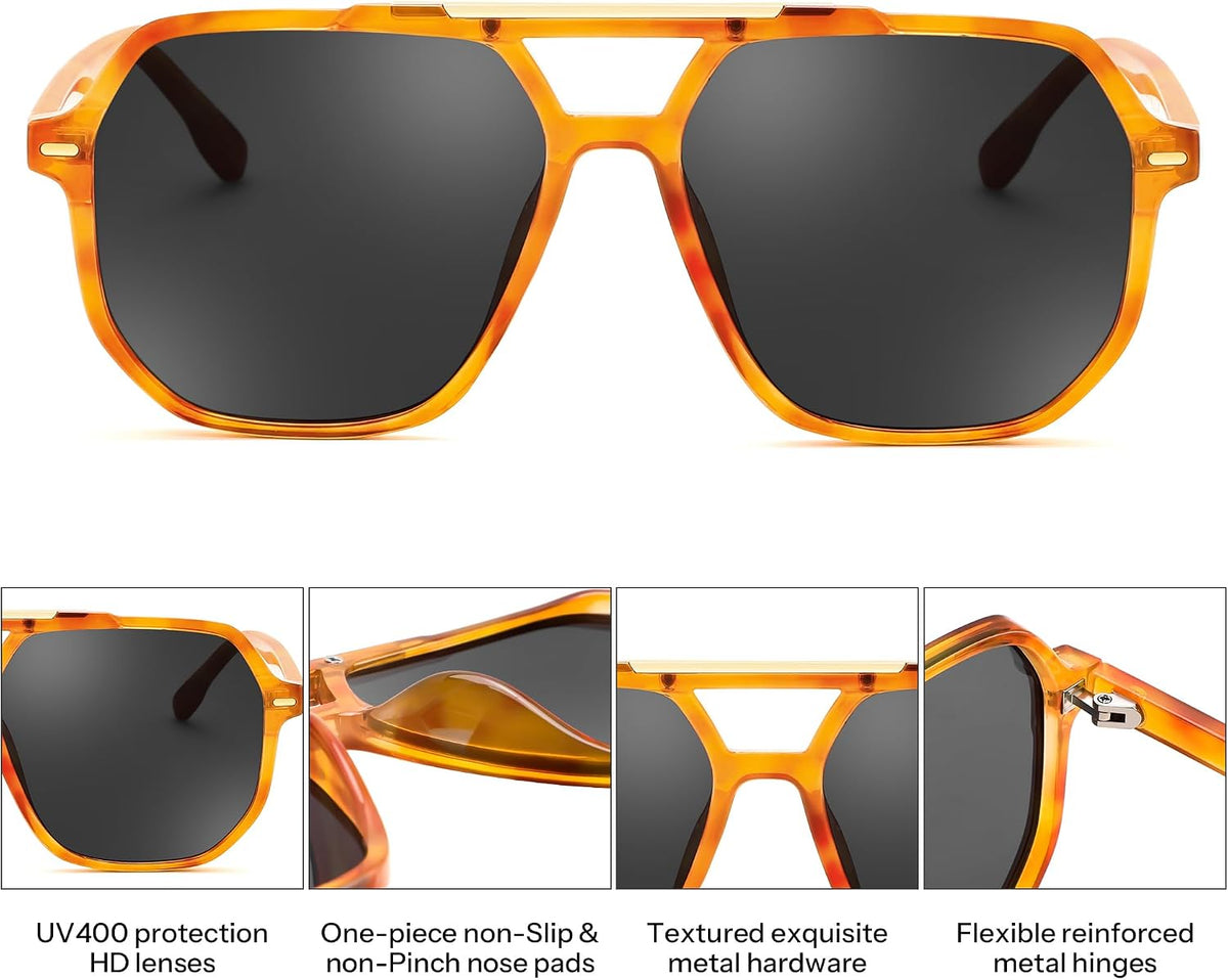 ÉÌƷͼƬ 18 | B0H71K72HH | FEISEDY Retro Aviator Sunglasses for Women Men 70s Square Sun Glasses B0281