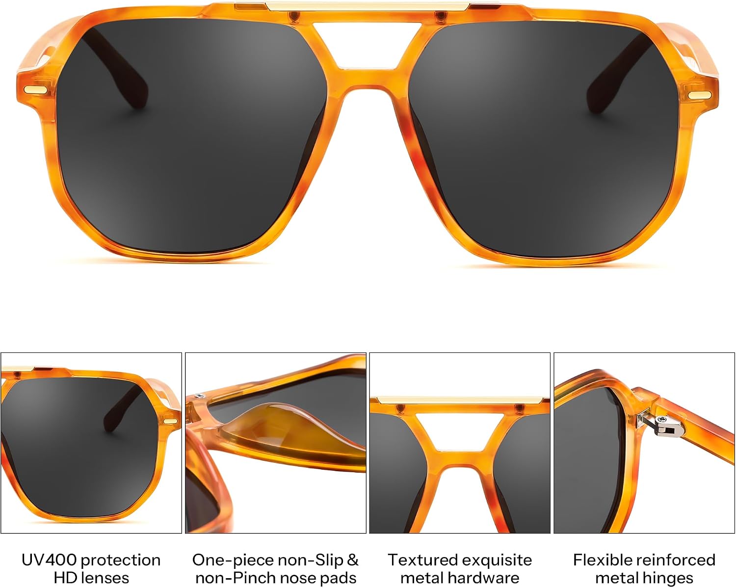 商品图片 18 | B0H71K72HH | FEISEDY Retro Aviator Sunglasses for Women Men 70s Square Sun Glasses B0281