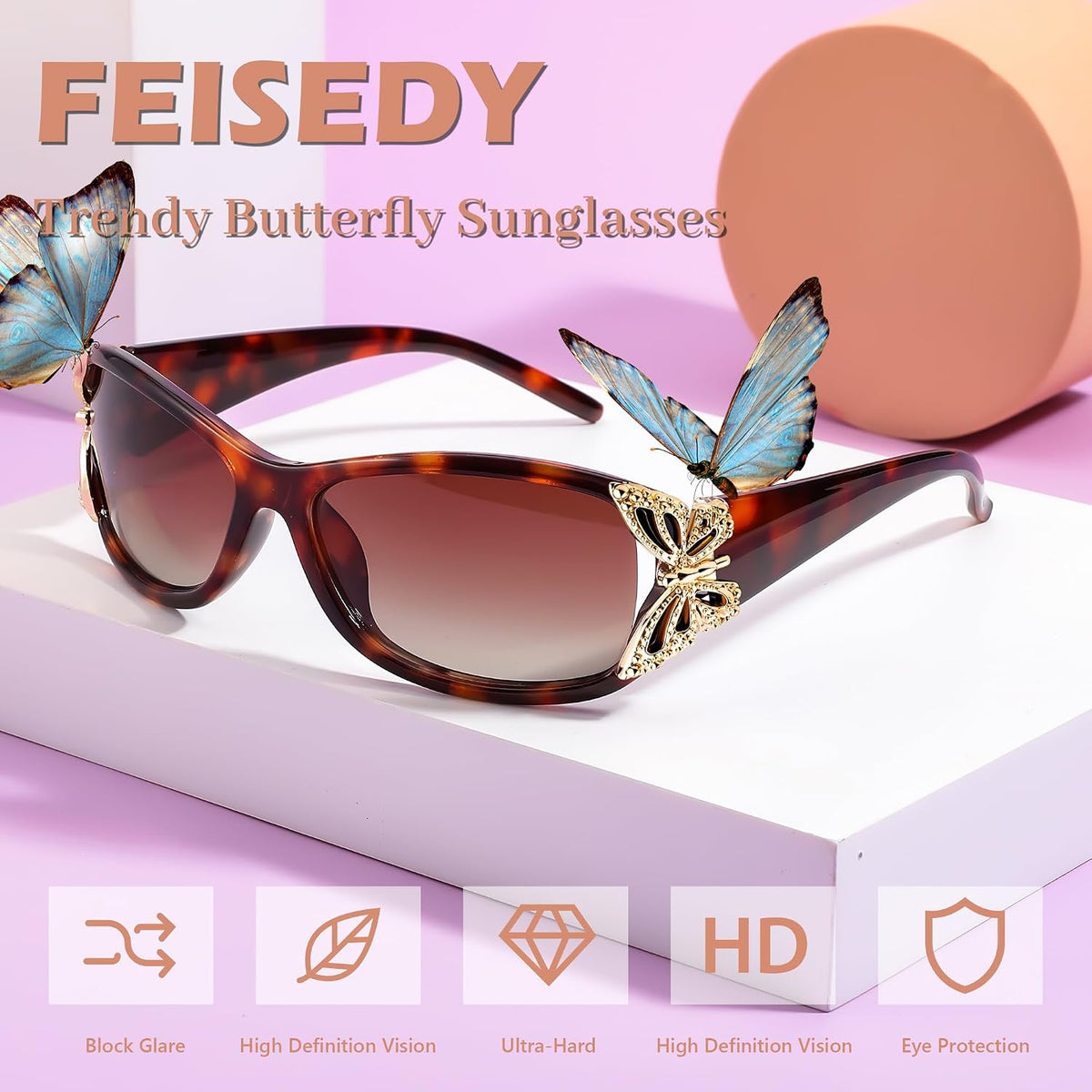 ÉÌƷͼƬ 51 | B0CNRQ7WVZ | FEISEDY Y2K Women Polarized Sunglasses Butterfly Wrap Around UV400 Shades