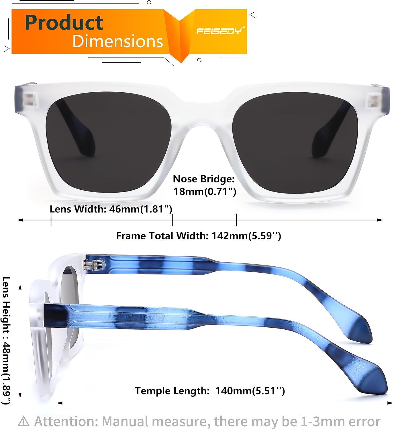 商品图片 26 | B0D7CC769X | FEISEDY Retro Square Sunglasses Women Men Trendy Rectangle Thick Frame Shades Classic Designer Sun Glasses B0198