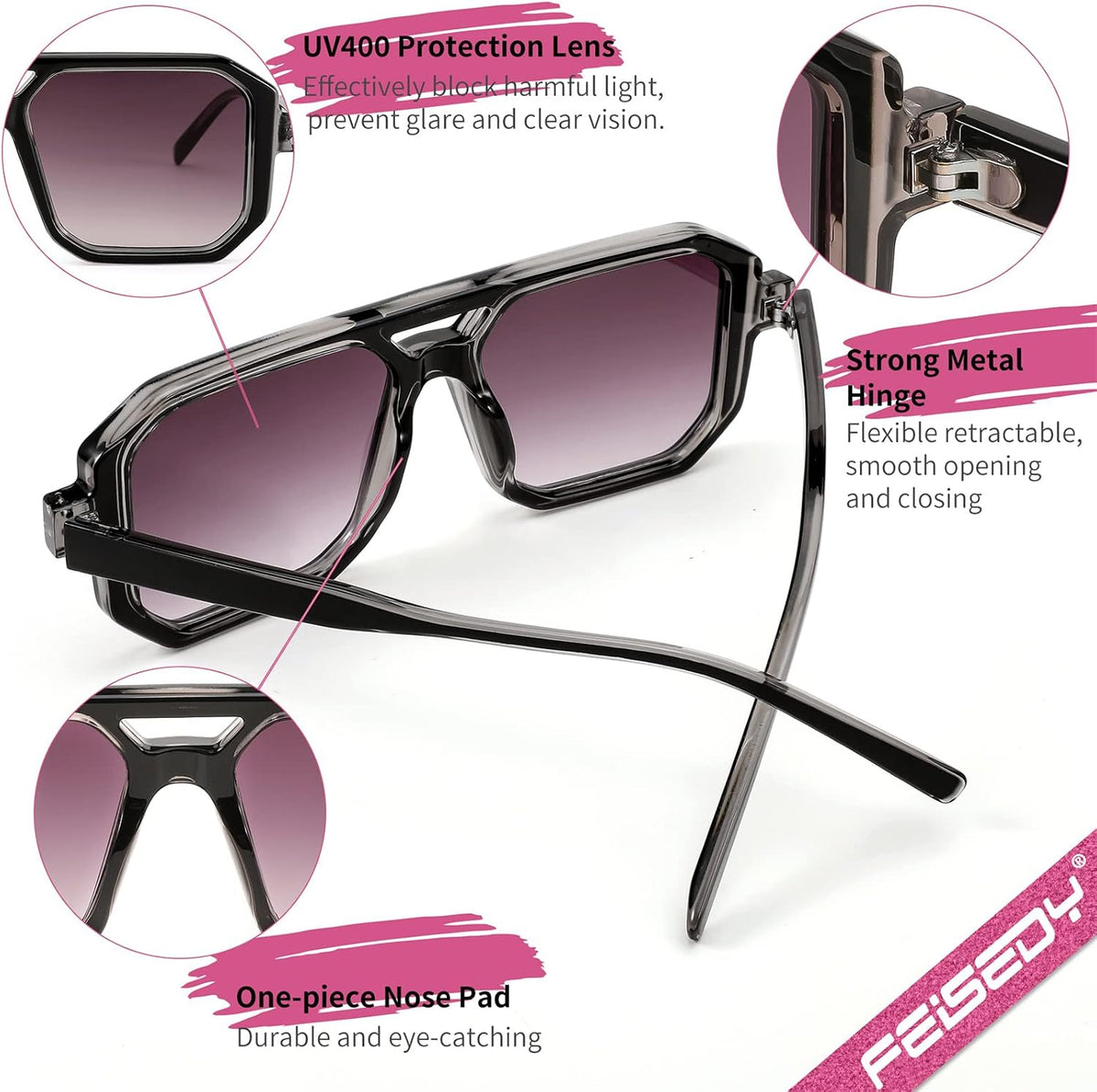 ÉÌƷͼƬ 18 | B0B9BNZRMZ | FEISEDY Retro Aviator Square Sunglasses for Women Men UV400 B2939