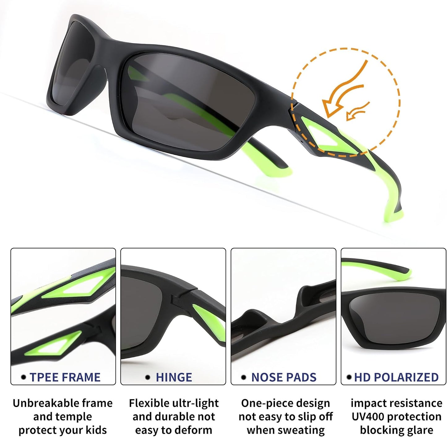 商品图片 4 | B0D1GDXPL3 | FEISEDY Kids Polarized Sunglasses TR90 Sports Cycling Glasses UV400 for Boys Girls Age 3-10 B0160