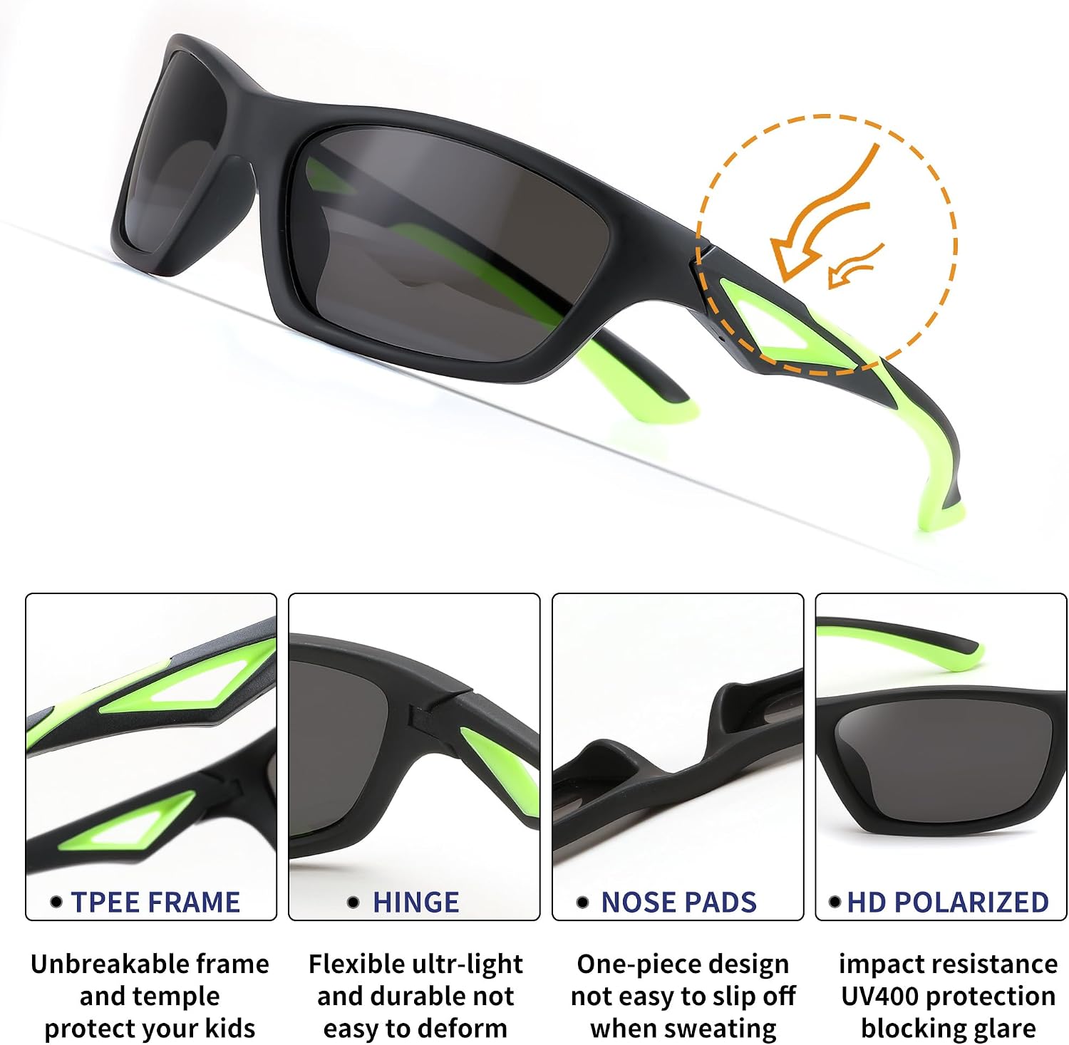 商品图片 4 | B0D1GDXPL3 | FEISEDY Kids Polarized Sunglasses TR90 Sports Cycling Glasses UV400 for Boys Girls Age 3-10 B0160