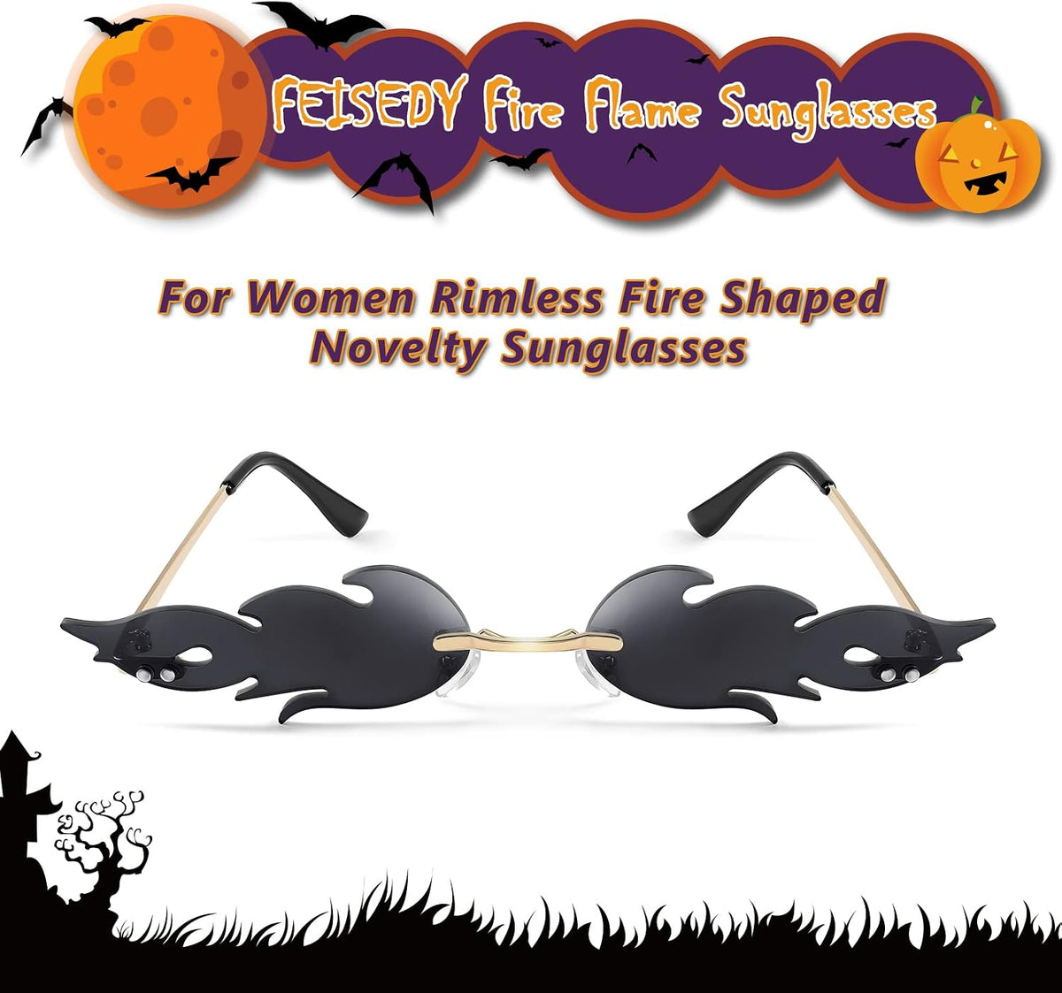 ÉÌƷͼƬ 41 | B09JK7M3SQ | FEISEDY Fire Flame Sunglasses for Women Mirror Rimless Fire Shaped Novelty Sunglasses B2839