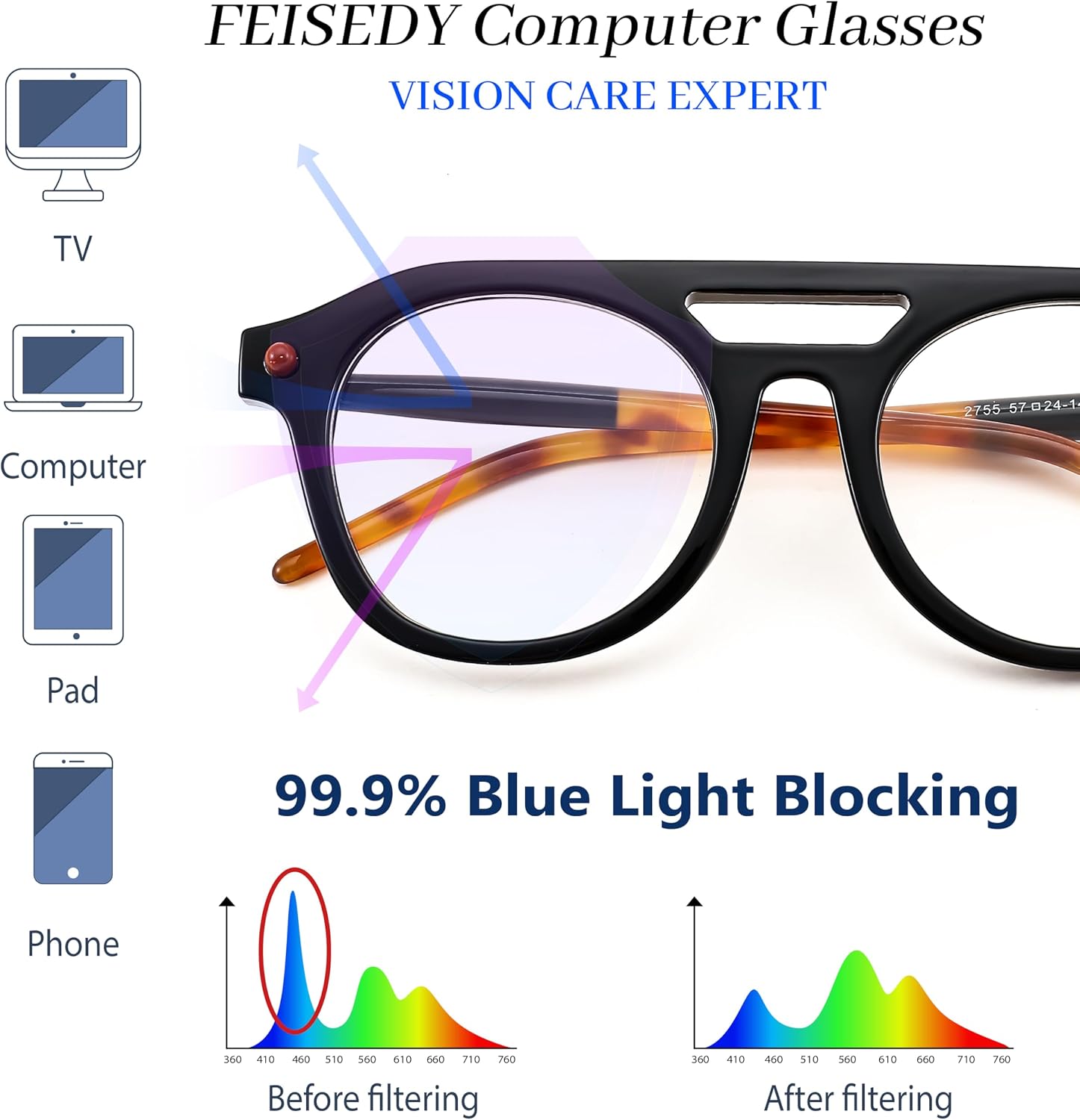 商品图片 20 | B0CJMDW1B6 | FEISEDY 70s Aviator Blue Light Blocking Glasses Square Pilot Frame Anti Glare Computer Glasses Women Men B0052