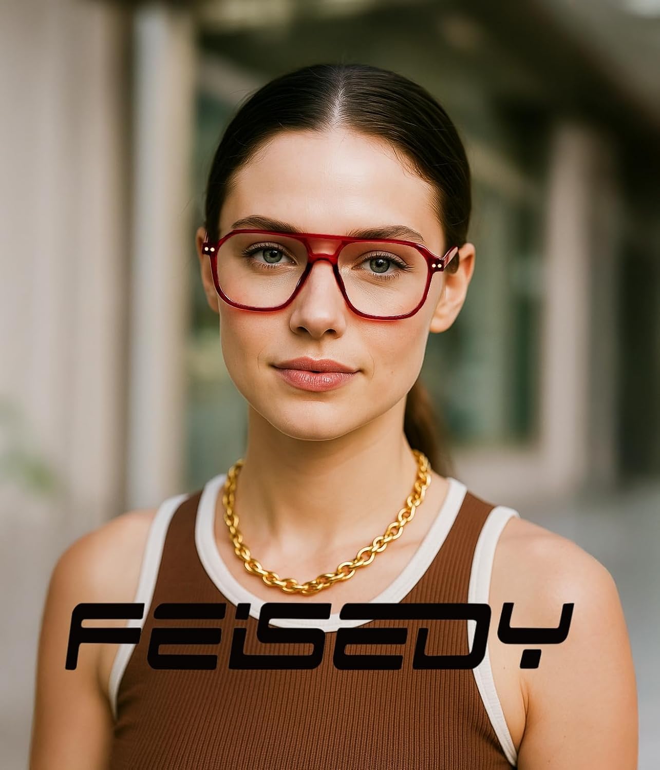商品图片 27 | B0CNCZF5FL | FEISEDY Retro Aviator Reading Glasses Square Readers for Women Men B0068 | Spring Hinge, Blue Light Reading Glasses,Stylish reading glasses for men