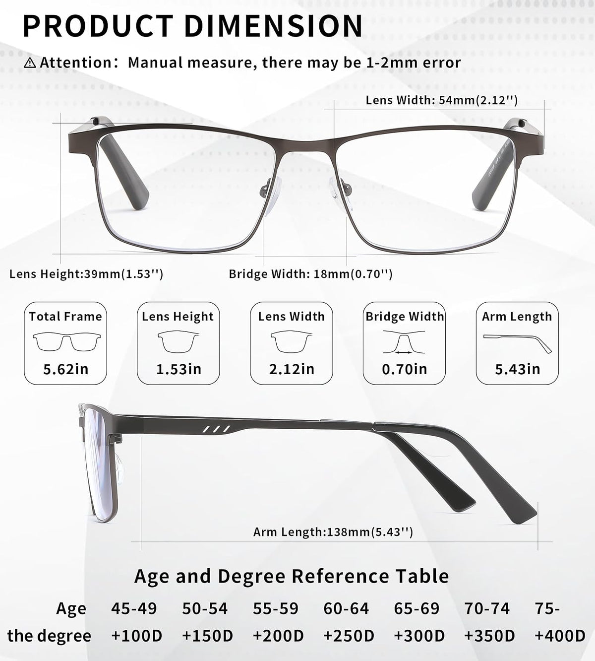 商品图片 13 | B0G1BLY966 | FEISEDY Classic Blue Light Reading Glasses Men,Metal Frame Readers with Spring Hinge, Anti Glare Eyeglasses for Reading B0337