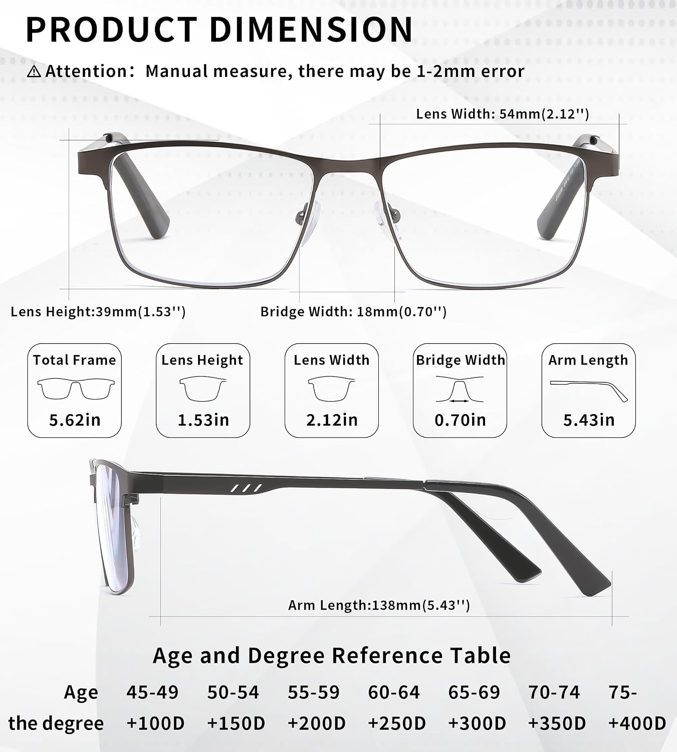 商品图片 13 | B0G1BLY966 | FEISEDY Classic Blue Light Reading Glasses Men,Metal Frame Readers with Spring Hinge, Anti Glare Eyeglasses for Reading B0337