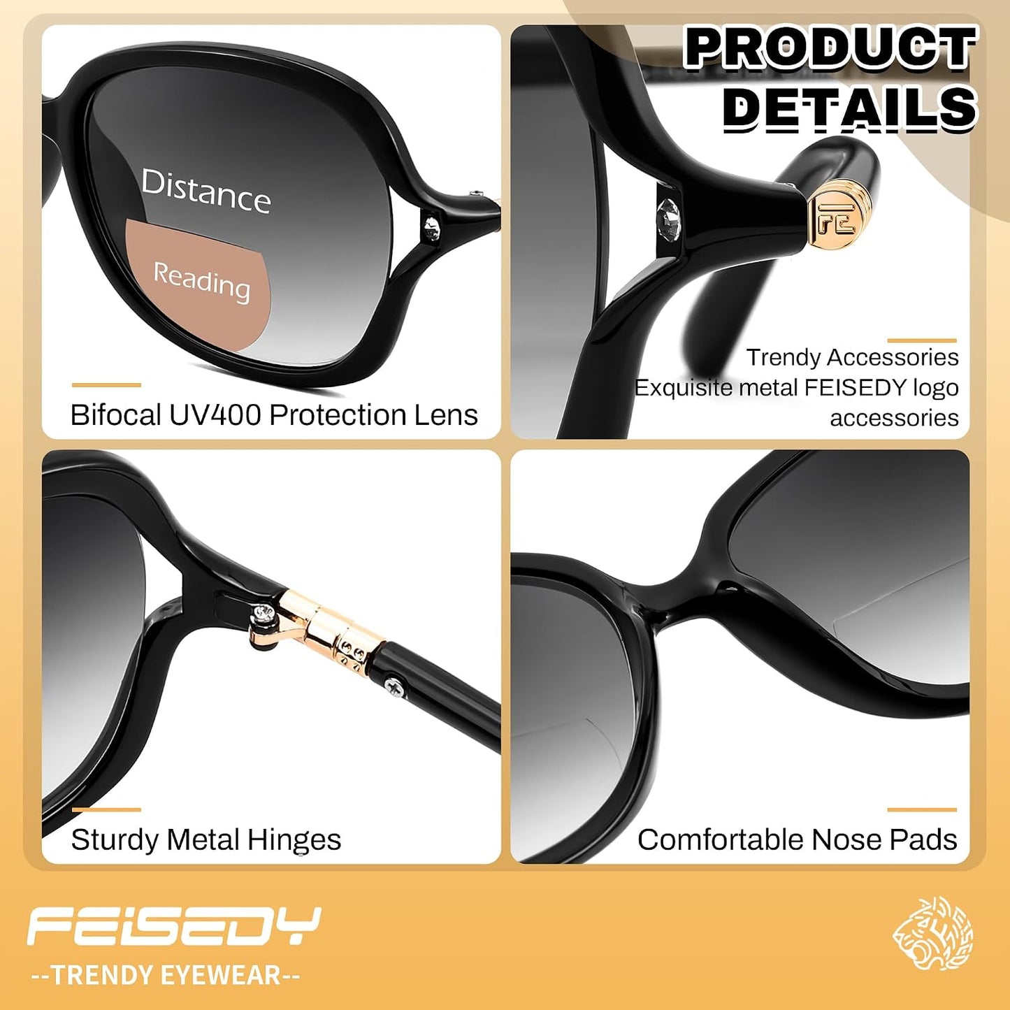 商品图片 13 | B0F8N9H1N8 | FEISEDY Fashion Bifocal Reader Sunglasses, Butterfly Reading Glasses B0286