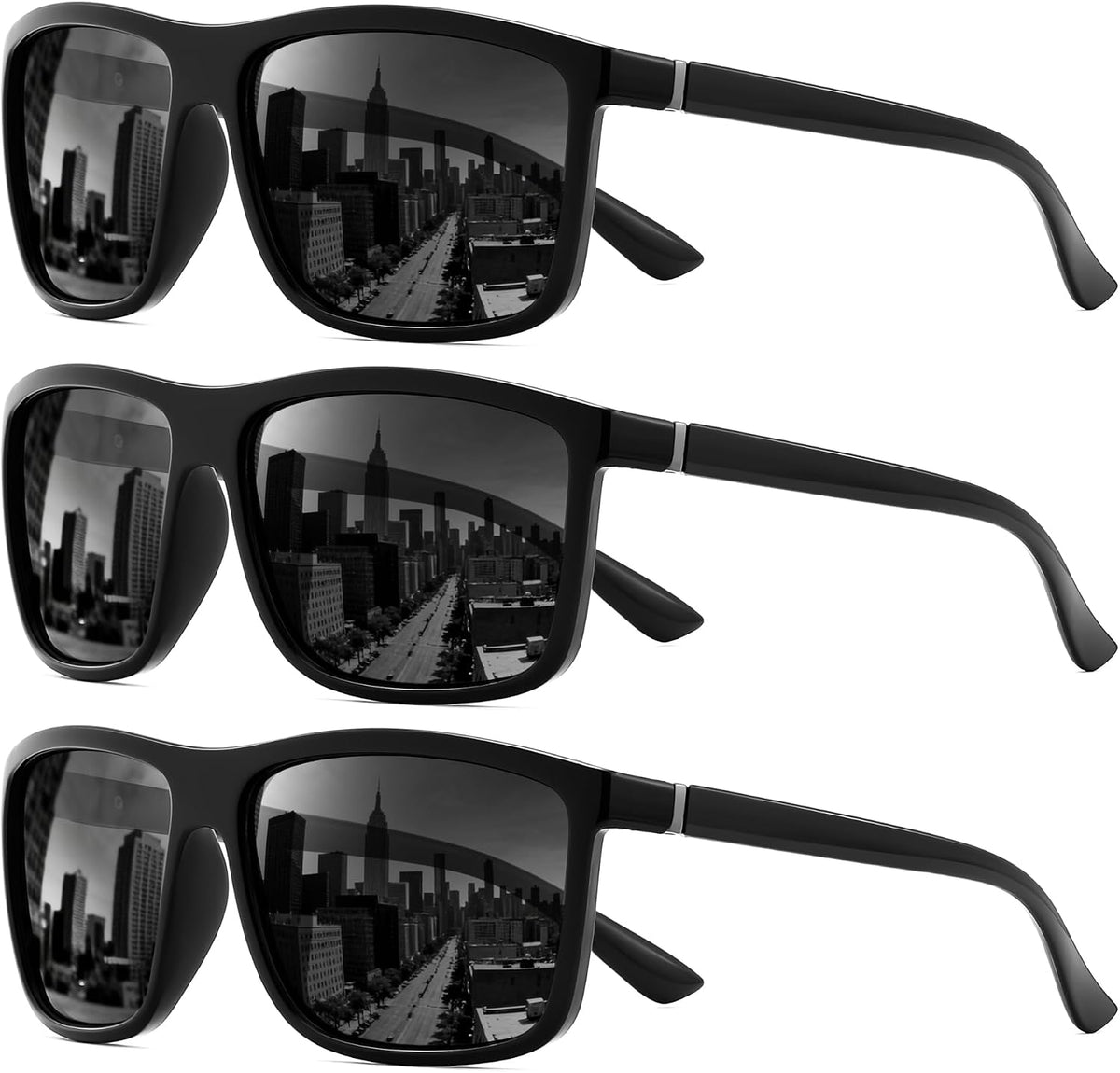 Black/Grey*3 / 55 Millimeters | B0FPM61MWS | FEISEDY Square Polarized Sunglasses For Men Women B0322
