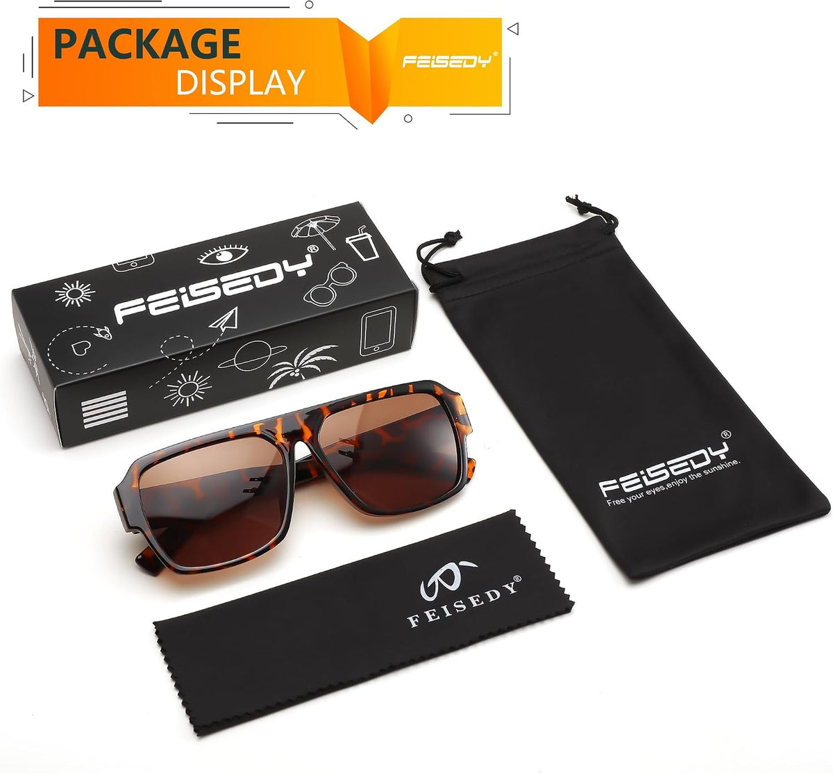 ÉÌƷͼƬ 16 | B0D3M21LQ4 | FEISEDY Square Sunglasses for Women Men Rectangle Classic Sunglasses Designer Thick Frame Shades Sun Glasses UV400 B0166
