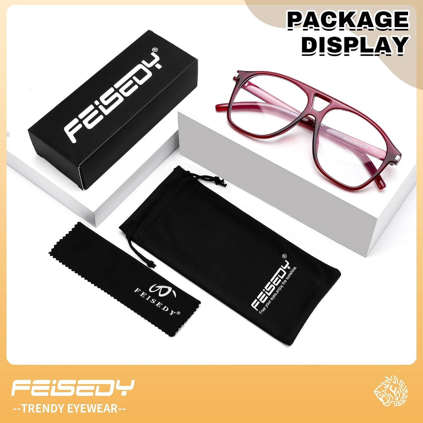 商品图片 19 | B0HCMPWV5X | FEISEDY Oversized Aviator Fashion Glasses for Women Men, Tortoise Trendy Eyeglasses, Retro Eyewear Frame for Daily Wear B0426