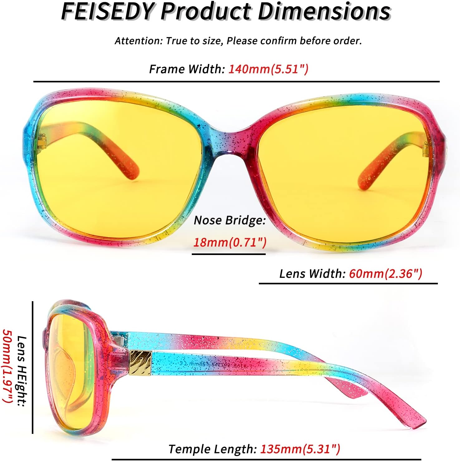 商品图片 59 | B081YY5RM3 | FEISEDY Classic Womens Night Glasses Driving Anti Glare Wrap Around Yellow Sunglasses B2548