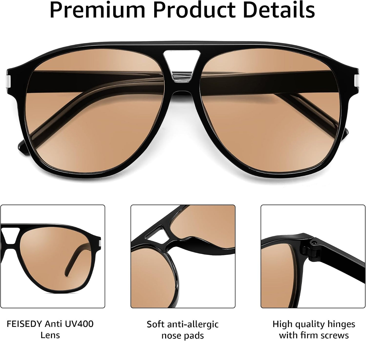 商品图片 38 | B0GXMV1N2N | FEISEDY Retro Aviator Sunglasses for Women Men Square Sunnies 70s Pilot Style Lightweight UV400 Shades B0421