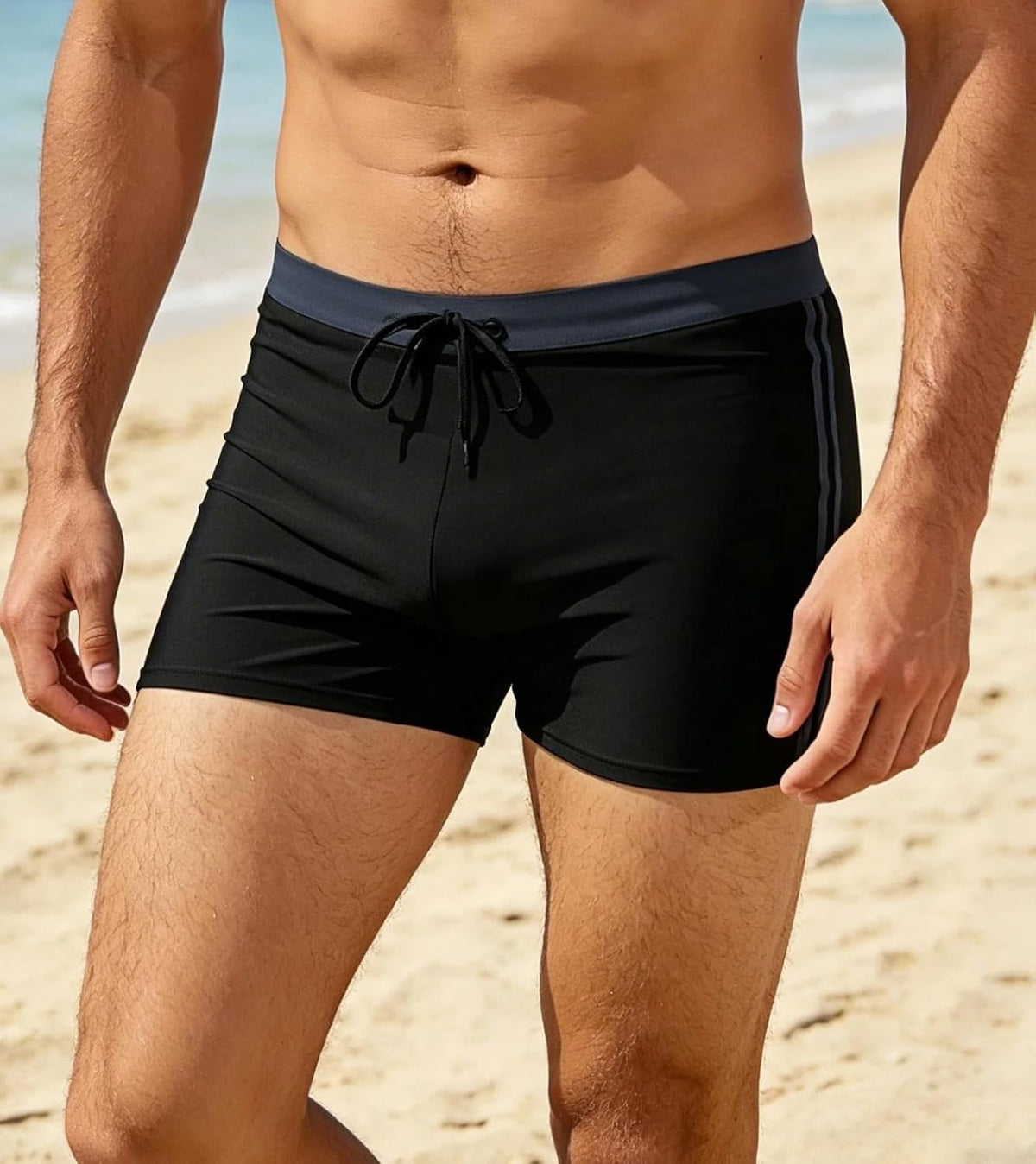 X-Large / Black | B0GXK7L7WV | Mens Square Cut Swim Briefs, Contrast Trim Quick Dry Swim Trunks, Shorts Swimwear Boxers Swimming Trunks for Men