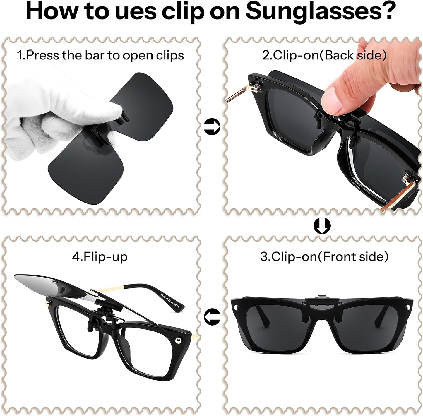 商品图片 7 | B0FX3Q74X7 | FEISEDY Clip-on Flip Up Rimless One Piece Sunglasses for Glasses TAC Lenses B0345