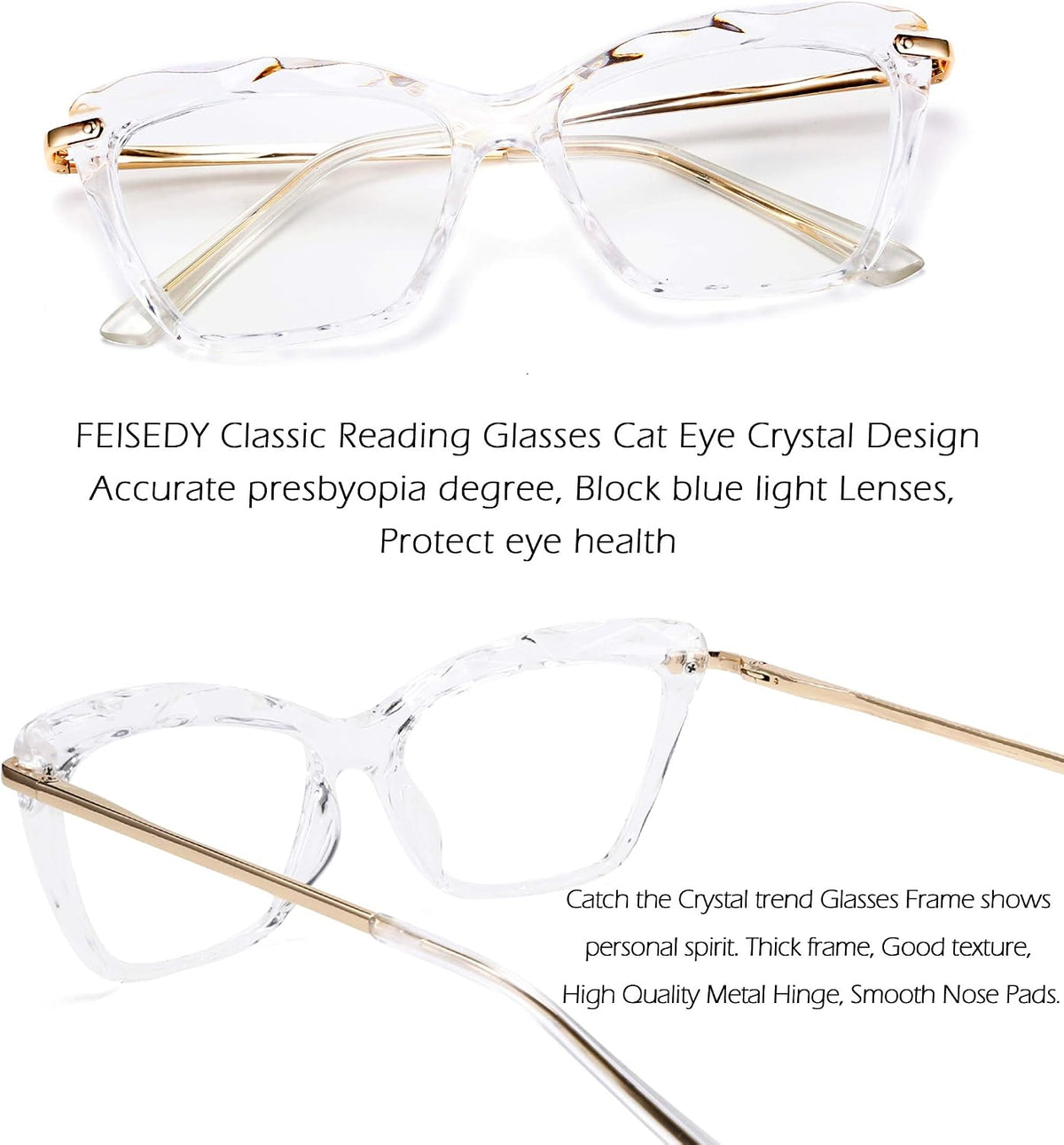 ÉÌƷͼƬ 17 | B088WVS65H | FEISEDY Crystal Cat Eye Reading Glasses Blue Light Blocking Reader Anti Eyestrain Glasses B2596 Champagne 1.75x