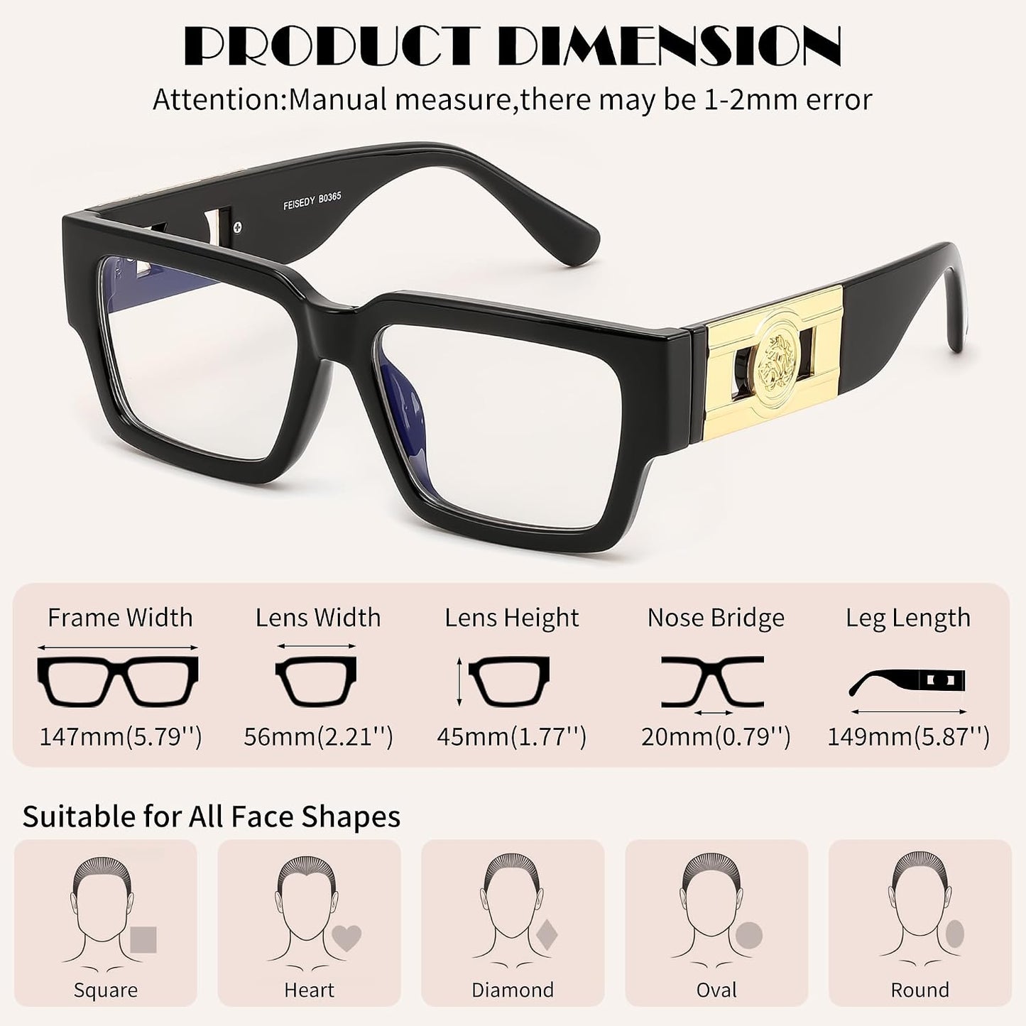 商品图片 6 | B0GQZ4LZK8 | FEISEDY Retro Trendy Rectangle Blue Light Glasses for Women Men B0365
