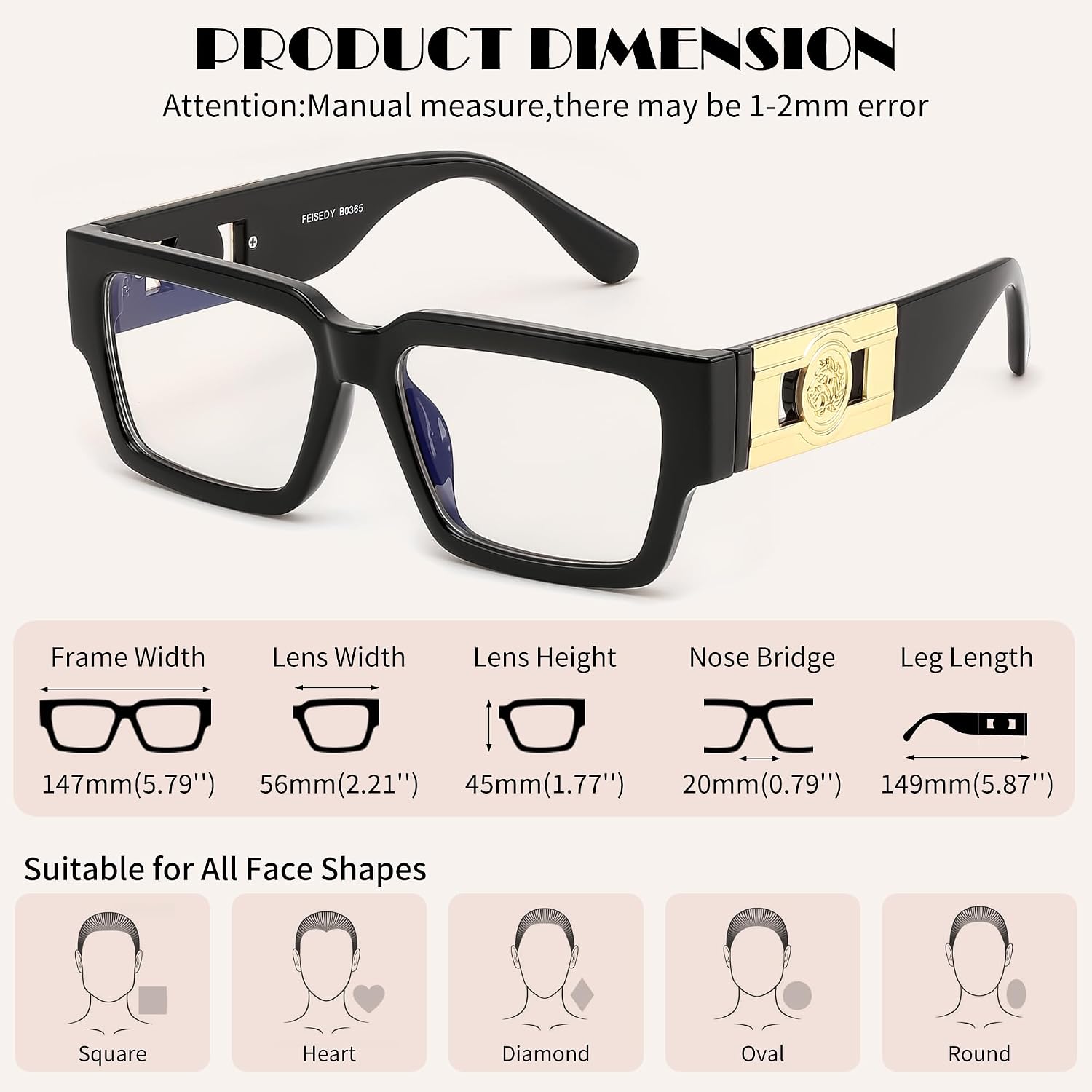 商品图片 6 | B0GQZ4LZK8 | FEISEDY Retro Trendy Rectangle Blue Light Glasses for Women Men B0365