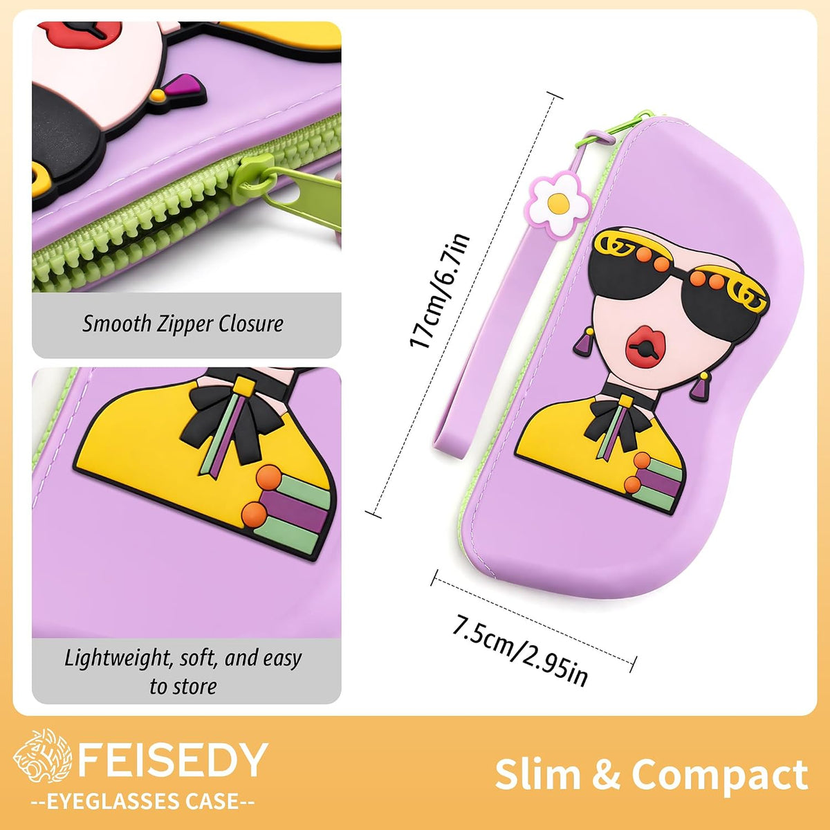 ÉÌƷͼƬ 10 | B0GFYLNWFJ | FEISEDY 2Pack Cartoon Silicone Glasses Pouch with Carrying Strap Cute Protective Eyewear Case for Travel B0386