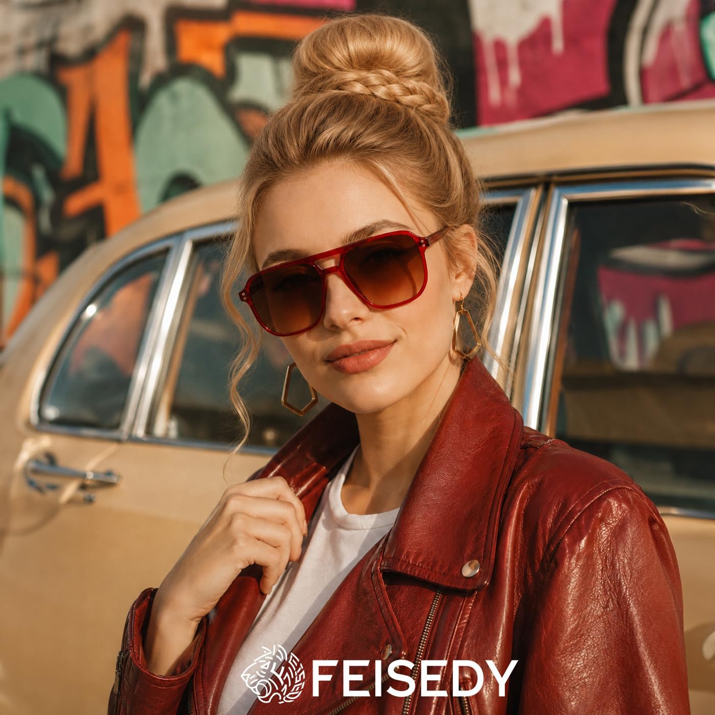 商品图片 84 | B09J8999GR | FEISEDY Retro Square Aviator Sunglasses Women Men 70s Vintage Trendy Plastic Frame Sun Glasses B2835