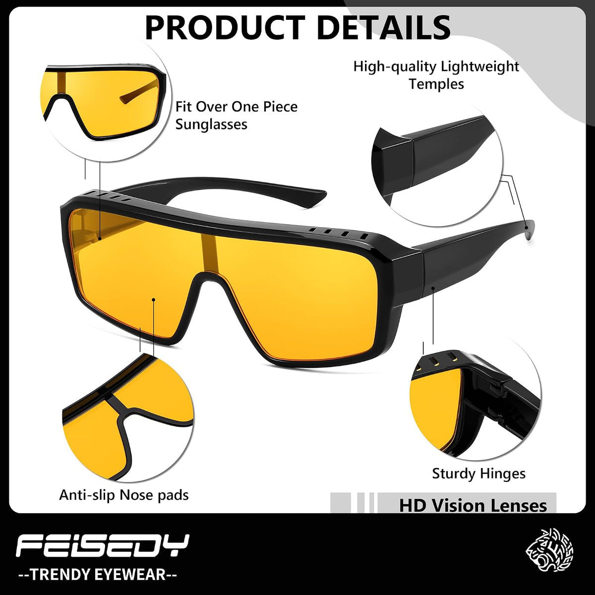 ÉÌƷͼƬ 19 | B0FWBV3SMZ | FEISEDY Oversized Square Fit Over Glasses Sunglasses for Men Women B0332