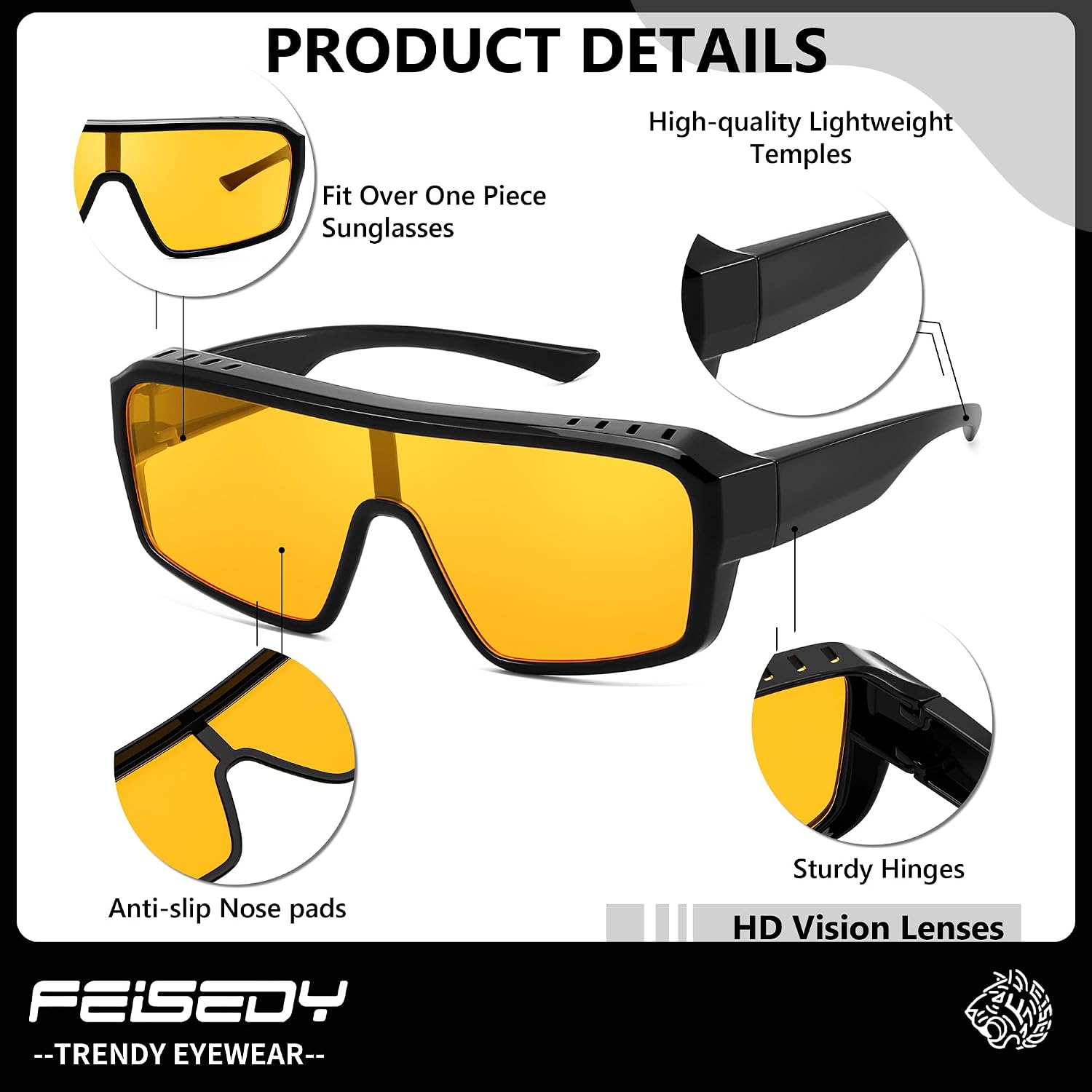 商品图片 19 | B0FWBV3SMZ | FEISEDY Oversized Square Fit Over Glasses Sunglasses for Men Women B0332