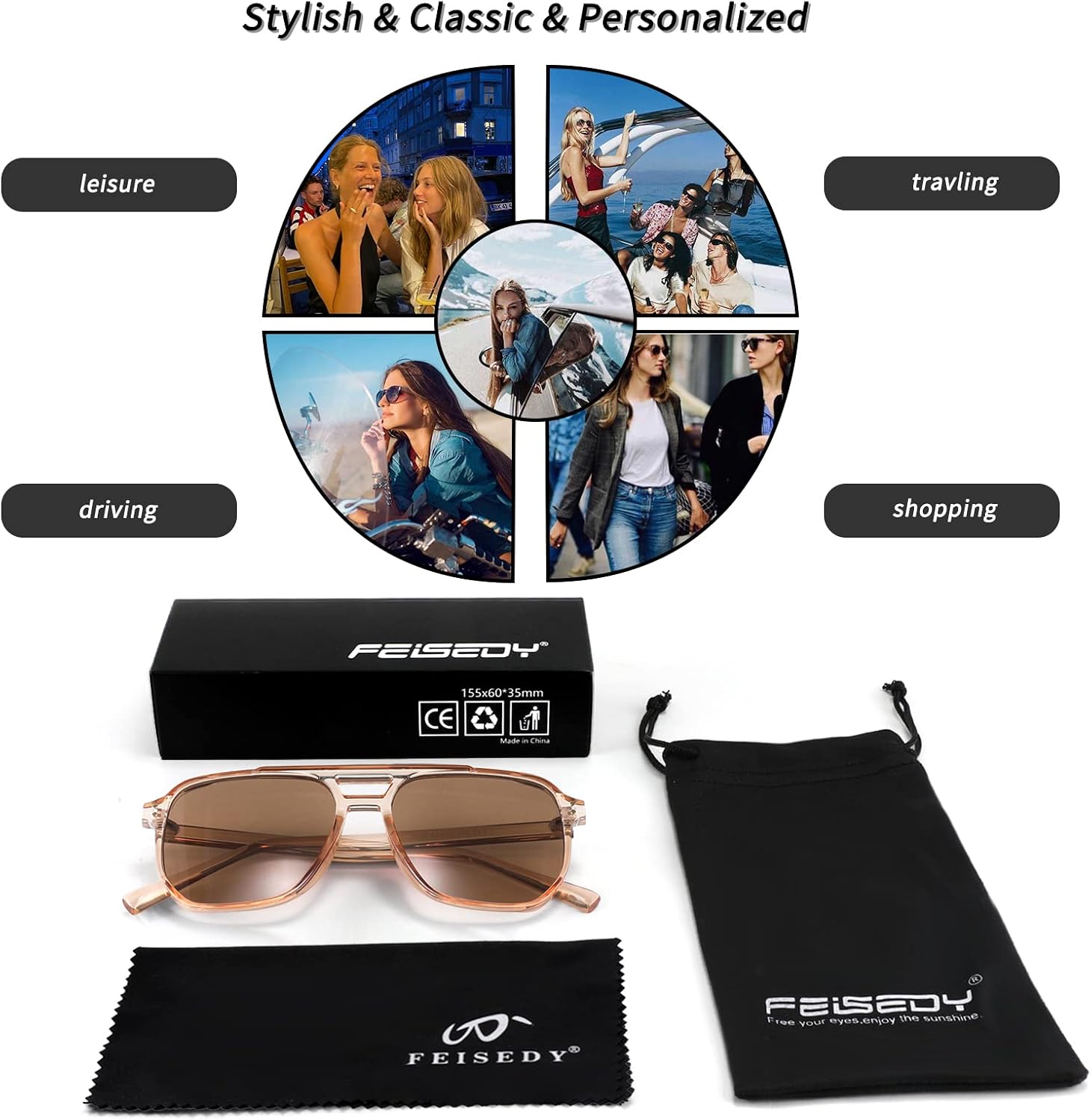 商品图片 75 | B09J8999GR | FEISEDY Retro Square Aviator Sunglasses Women Men 70s Vintage Trendy Plastic Frame Sun Glasses B2835