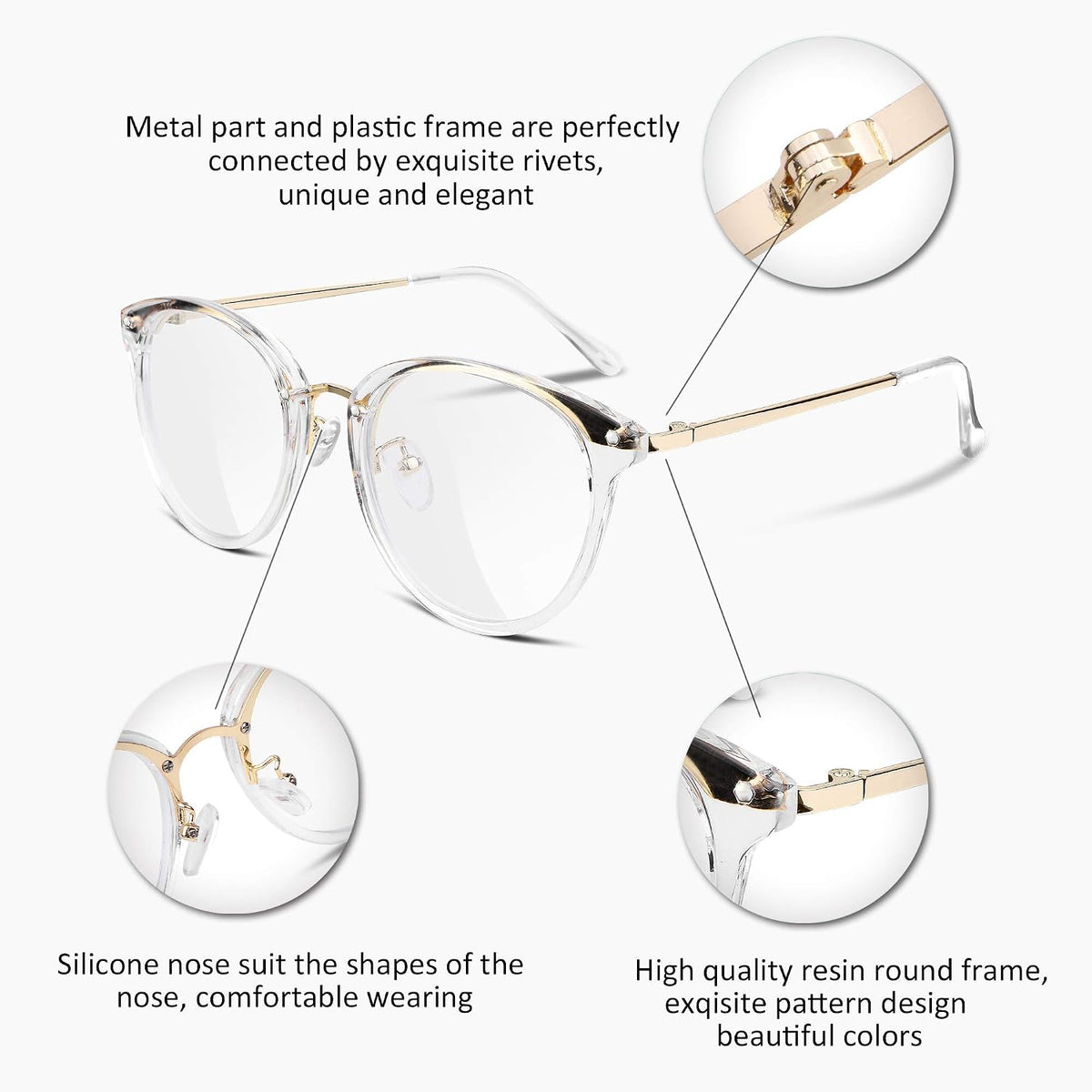 商品图片 9 | B07D1YJSTB | FEISEDY Women Vintage Glasses Frames Round Eyewear Clear Lens B2260