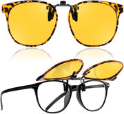 Leopard-yellow Lens / 54 Millimeters | B0HDT3C8KD | FEISEDY Polarized Flip-Up Clip On Sunglasses Over Prescription B0486