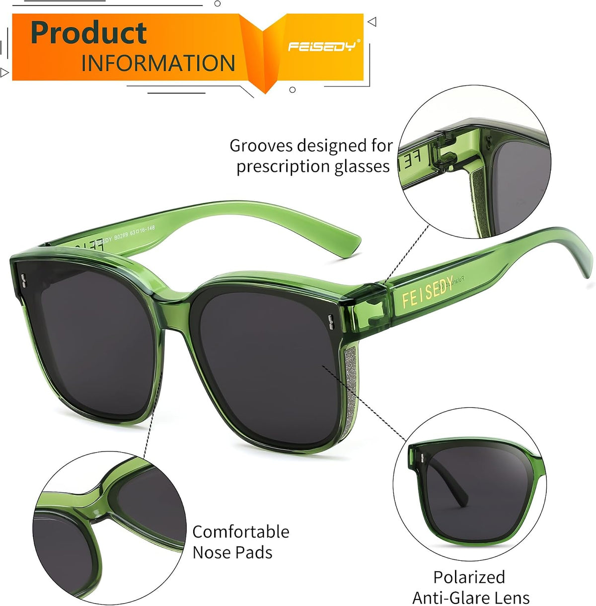 ÉÌƷͼƬ 85 | B0DS5D4WB4 | FEISEDY Sunglasses That Fit Over Glasses for Women Men UV400 B0269