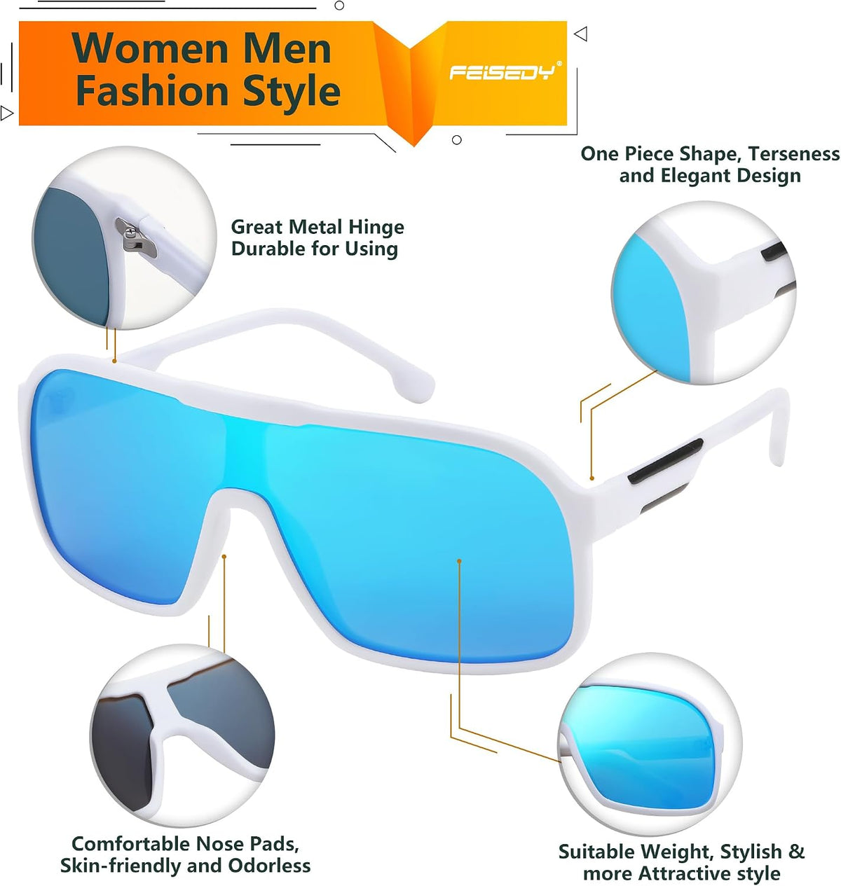 ÉÌƷͼƬ 20 | B0CWTZ9491 | FEISEDY Fashion Polarized Sunglasses Oversized One Piece Reflective Lens Sports Sun Glasses B0122