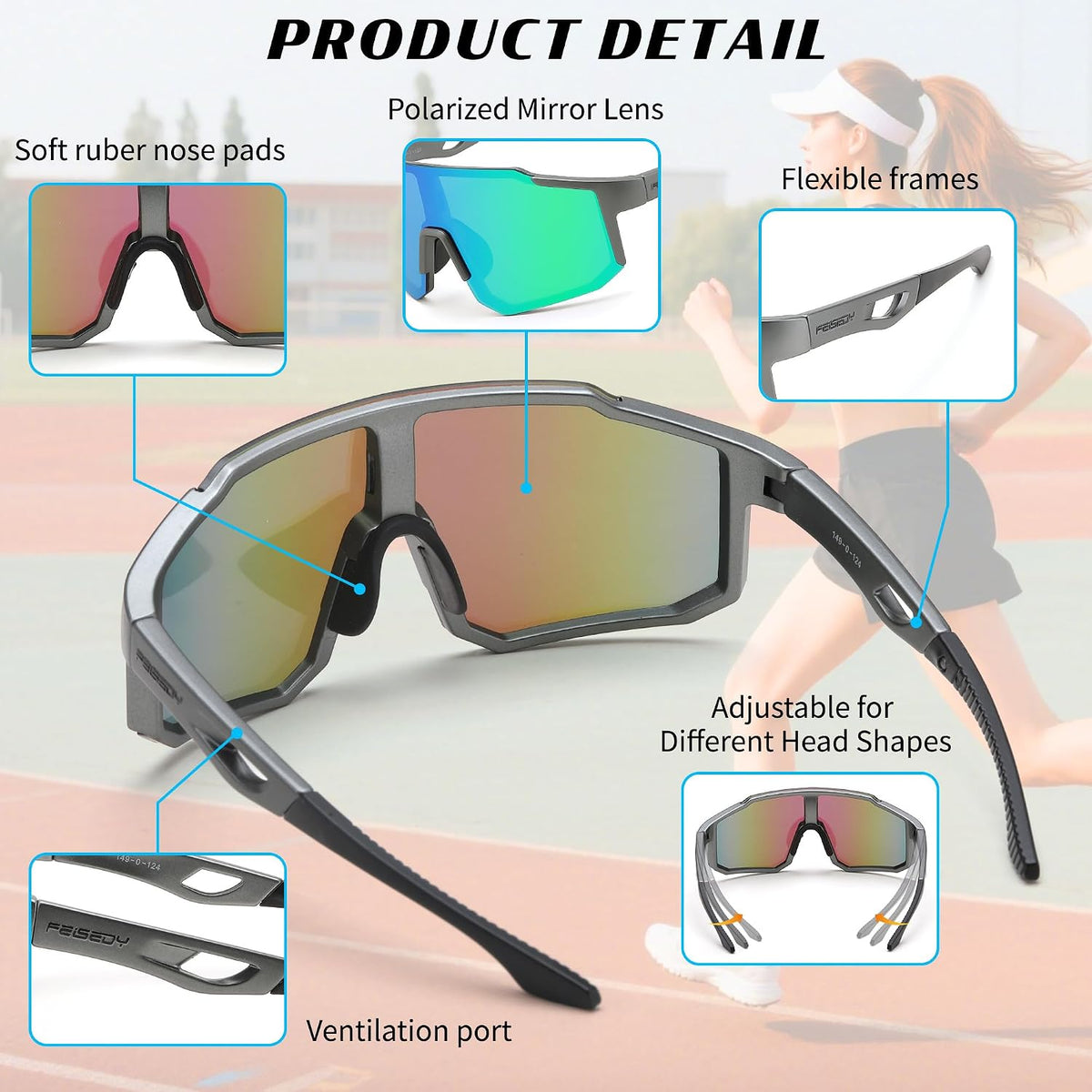 ÉÌƷͼƬ 26 | B0FMRGGCL4 | FEISEDY Polarized Sports Sunglasses for Men Women Youth - Baseball, Running, Cycling UV400 Protection 4 Lenses B0279