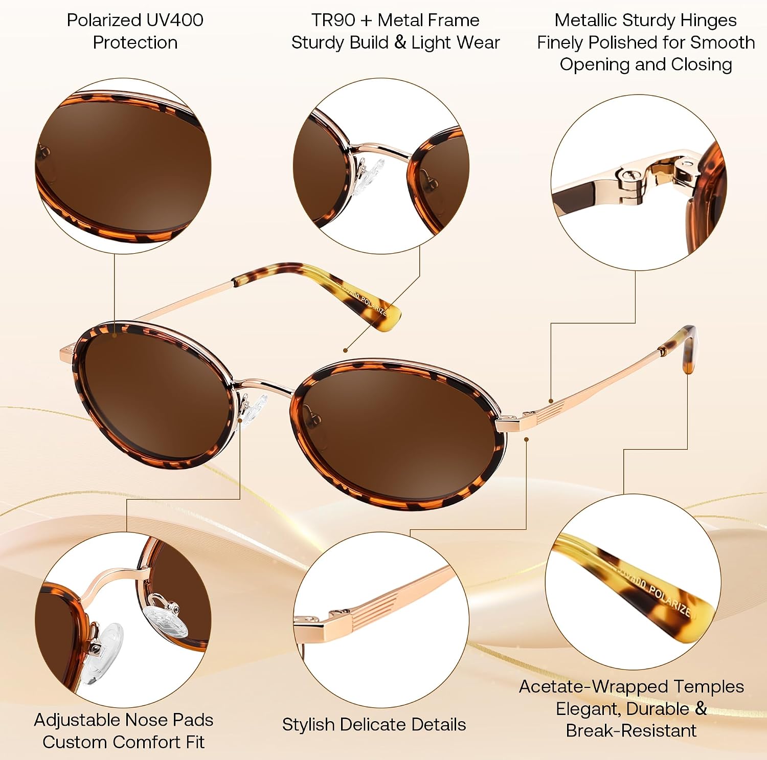 商品图片 17 | B0GX9GL5XF | FEISEDY Polarized Oval Metal Sunglasses for Women Men Classic Retro B0439