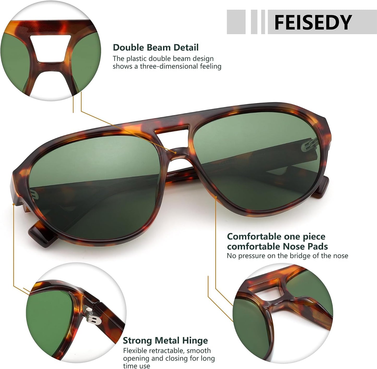 商品图片 3 | B0C56XTXBV | FEISEDY Sunglasses Women Men Polarized, Small 70s Aviator Frame, Retro Vintage Sun Glasses B2373