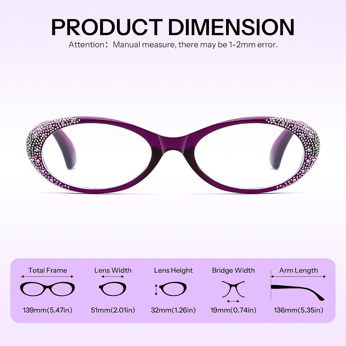 商品图片 5 | B0GQGH2F9W | FEISEDY 3 Pack Oval Reading Glasses Women Blue Light with Rhinestone B0375