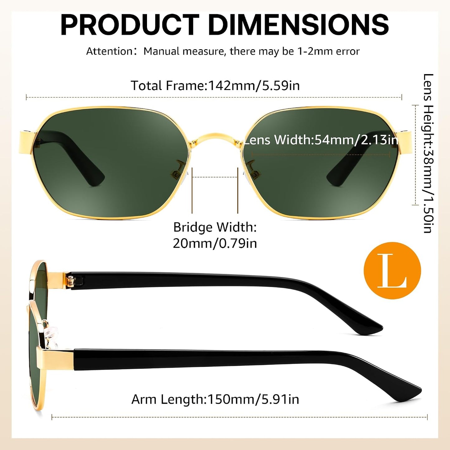 商品图片 12 | B0GY42ZV46 | FEISEDY Women and Men UV400 Protection Sunglasses, Polygon Square Metal Frame Retro Stylish Shades B0452
