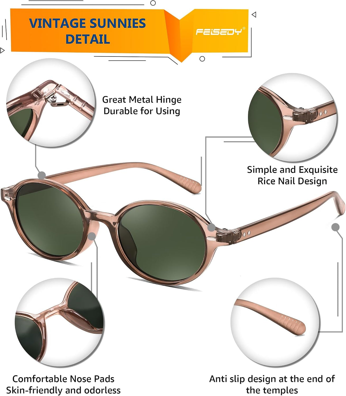 ÉÌƷͼƬ 101 | B0DTHVTKB5 | FEISEDY Retro Oval Sunglasses for Women 90s Narrow Round Lightweight Shades Y2k Trendy Sunnies B1171