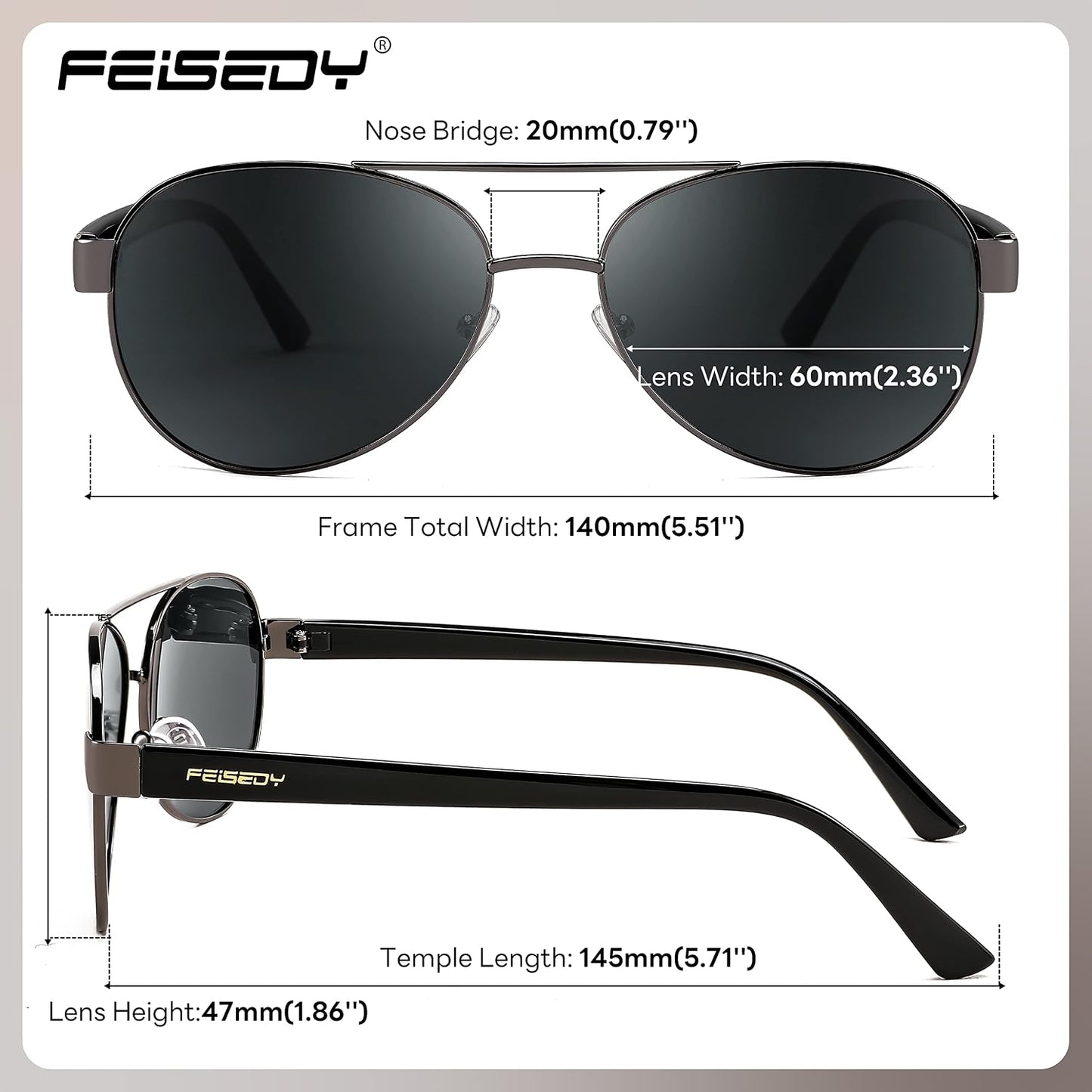 商品图片 37 | B0BXXC6Y74 | FEISEDY Classic Aviator Sunglasses for Women Pilot Polarized Sunglasses Men UV400 Protection for Driving Fishing Golf B4109
