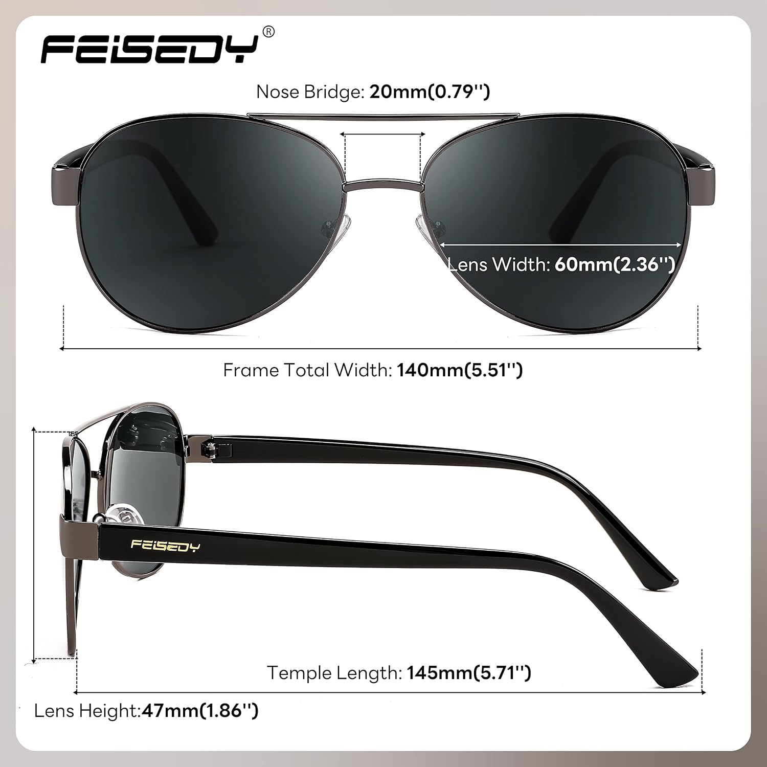 商品图片 37 | B0BXXC6Y74 | FEISEDY Classic Aviator Sunglasses for Women Pilot Polarized Sunglasses Men UV400 Protection for Driving Fishing Golf B4109