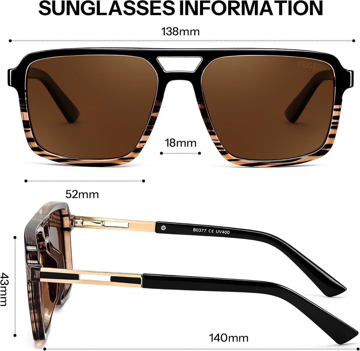 ÉÌƷͼƬ 17 | B0GLNFSYQ5 | FEISEDY Retro Aviator Polarized Square Sunglasses for Men Women B0377